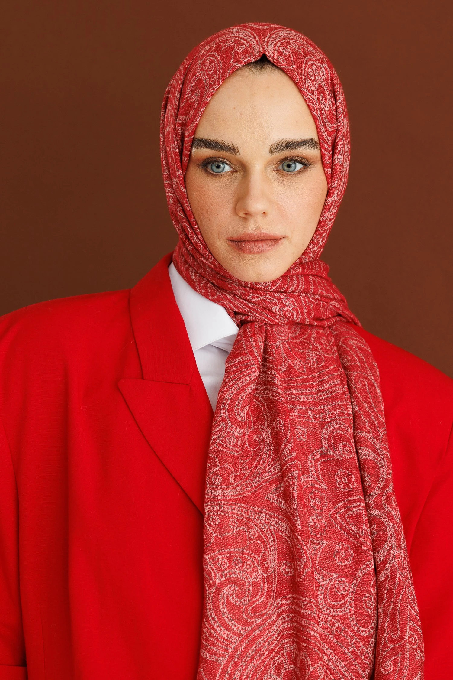 Rumi Desen Yün Kaşmir Şal - Red