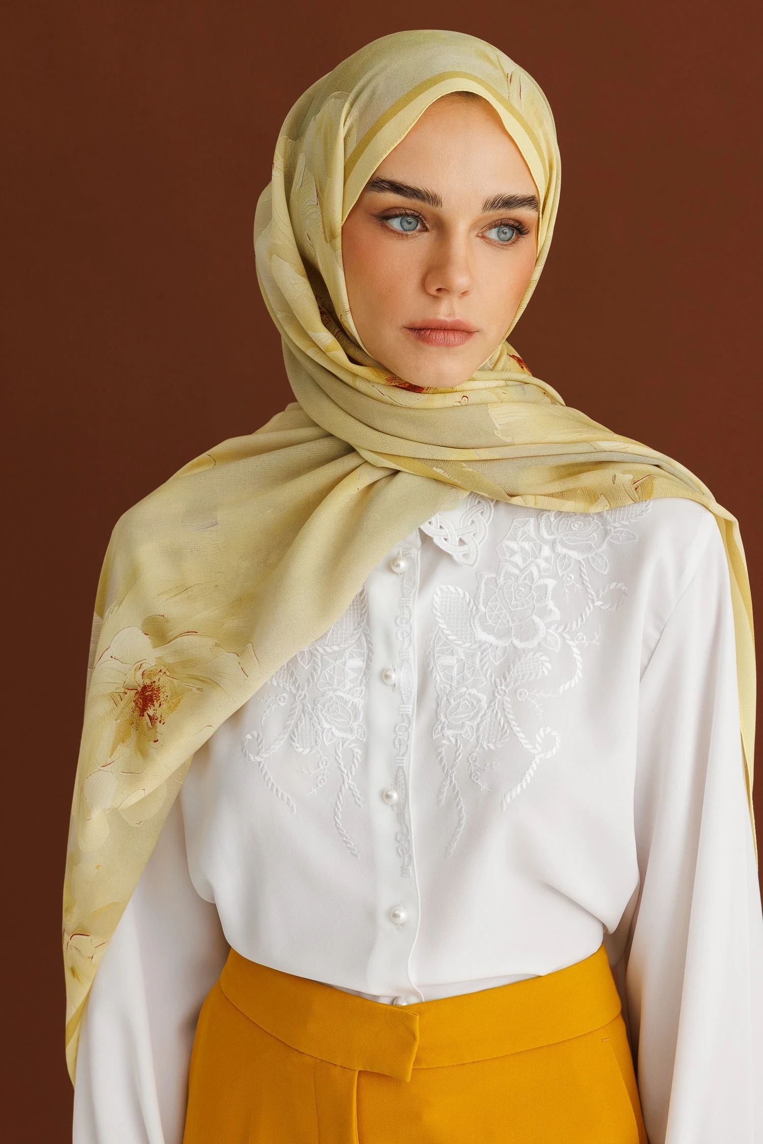 Rose Desen Hebei İpek Şal - Kayısı