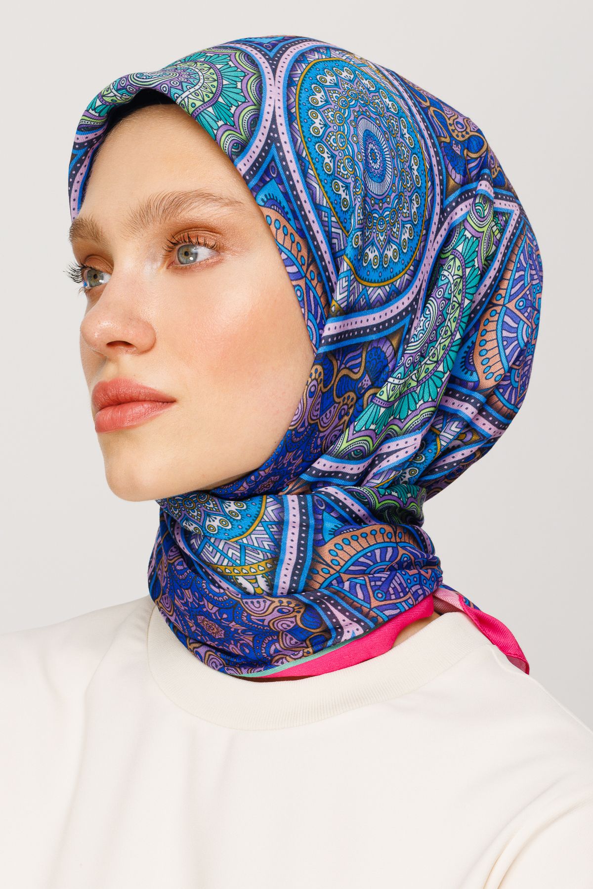 Ethnic Pattern Digital Soft Scarf - İndigo