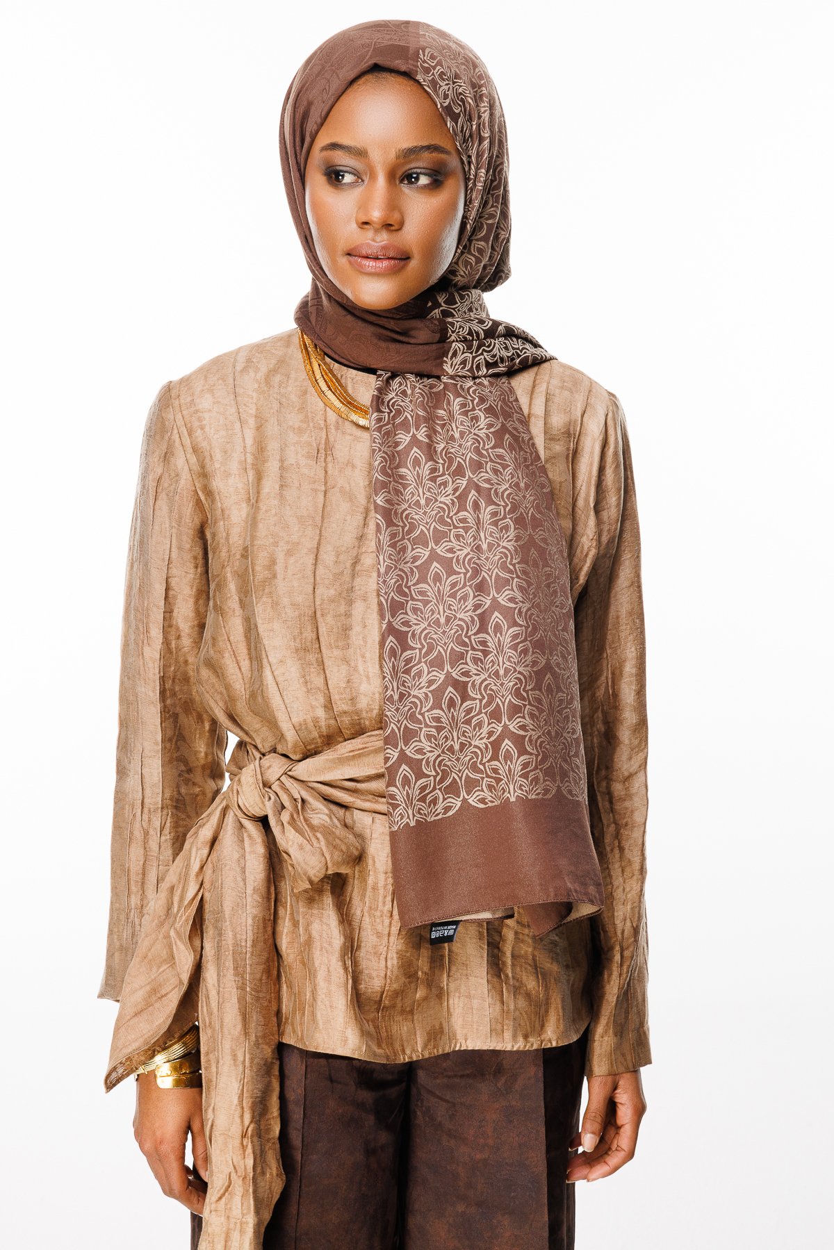 Nora Pattern Double-Sided Shawl - Bitter Coffee-Beige