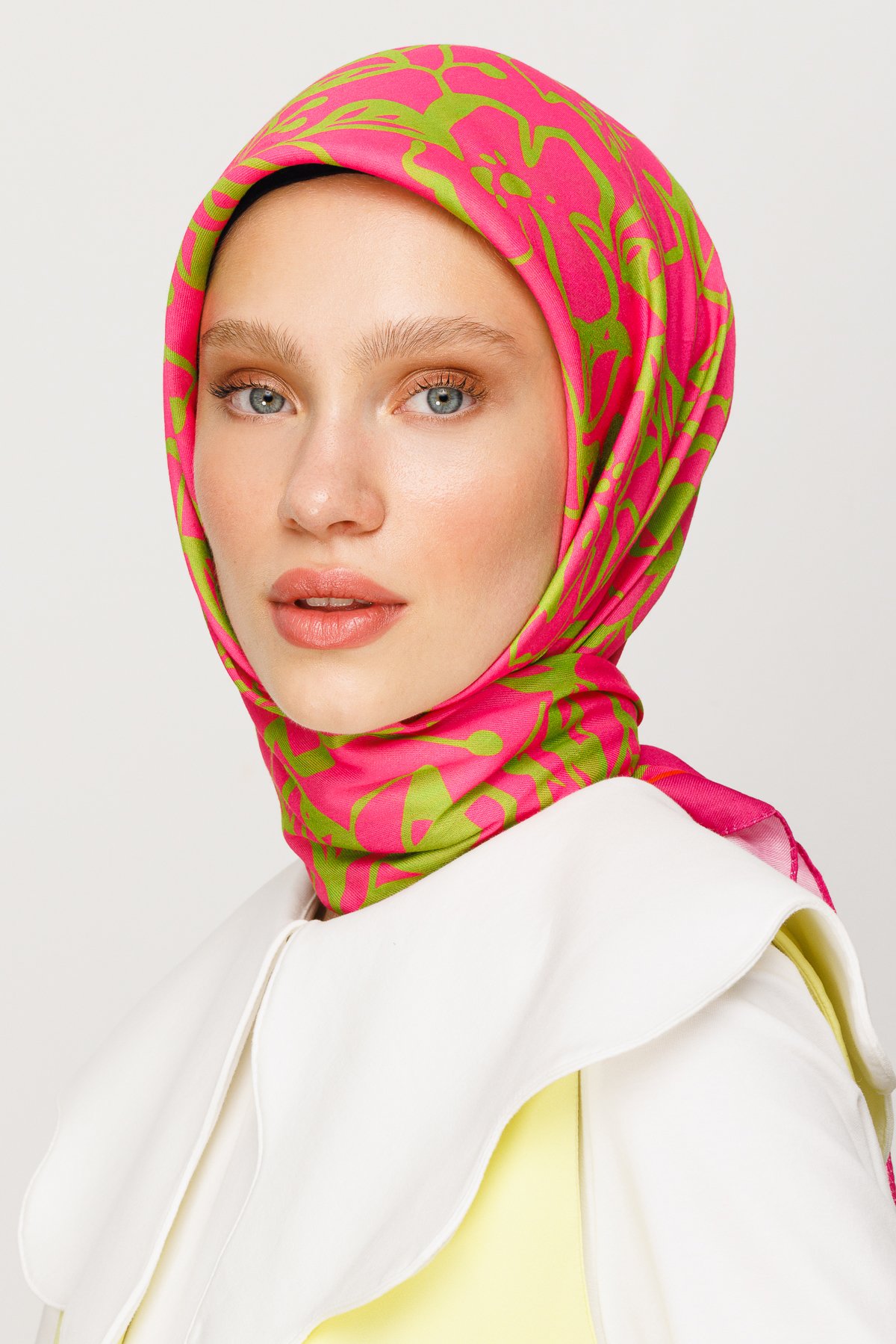 Floral Desen Dijital Soft Eşarp - Fuşya