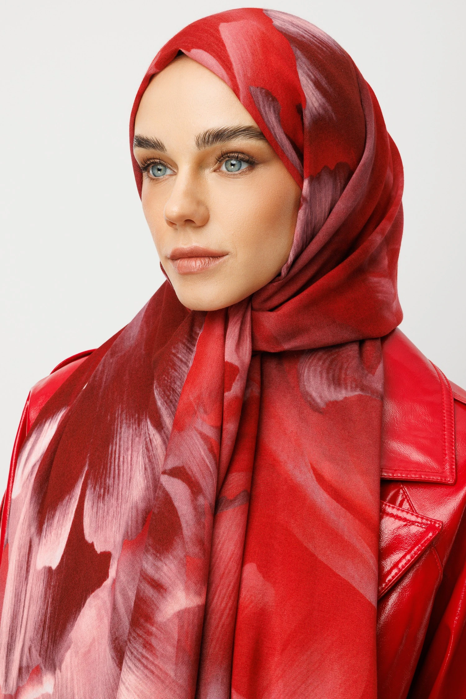 Fleur Desen Rami Şal - Burgundy