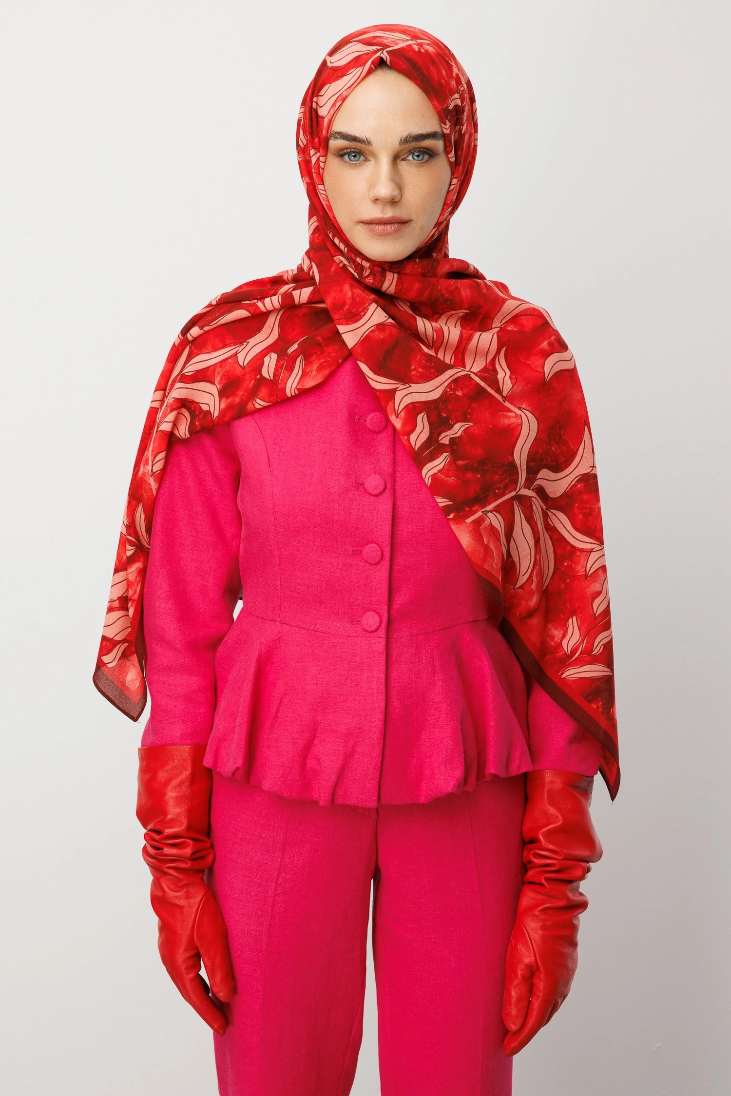 Frond Desen Hebei İpek Şal - Burgundy