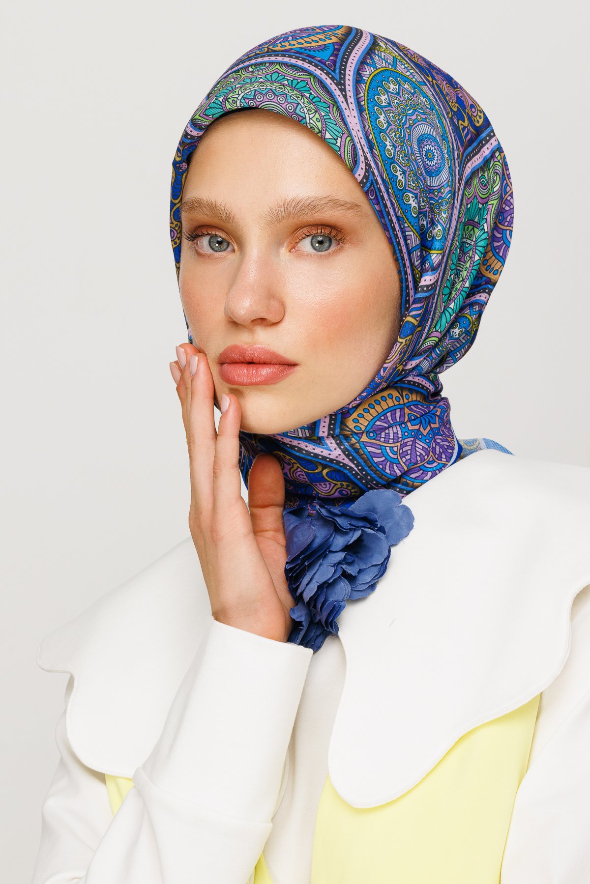 Ethnic Pattern Digital Soft Scarf - Sax Blue