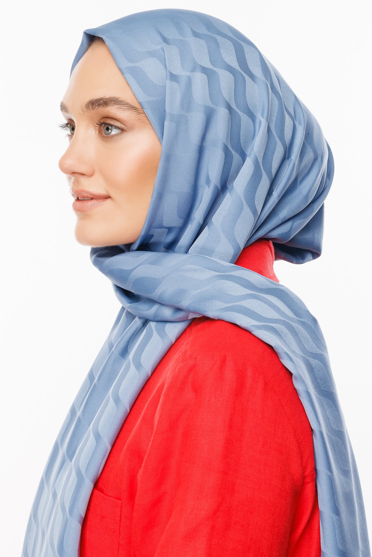 Wave Pattern Silky Jacquard Shawl - Sky Blue