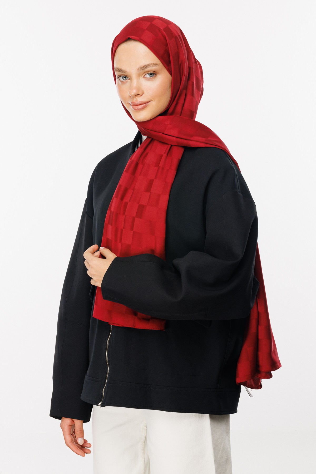 Checkers Pattern Silk Jacquard Hijab