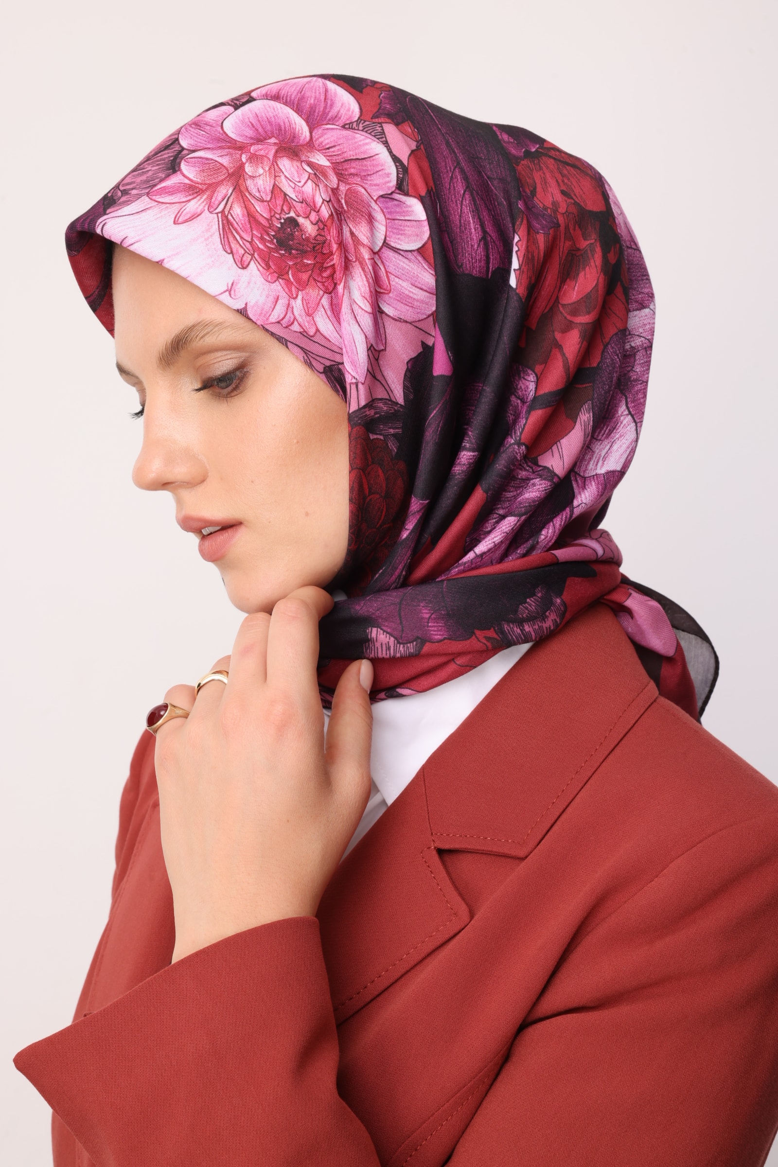 Floren Pattern Cotton Scarf - Red
