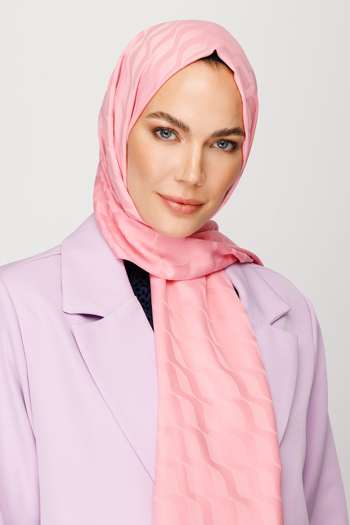 Dalga Desen İpeksi Jakar Şal - Şeker Pembe
