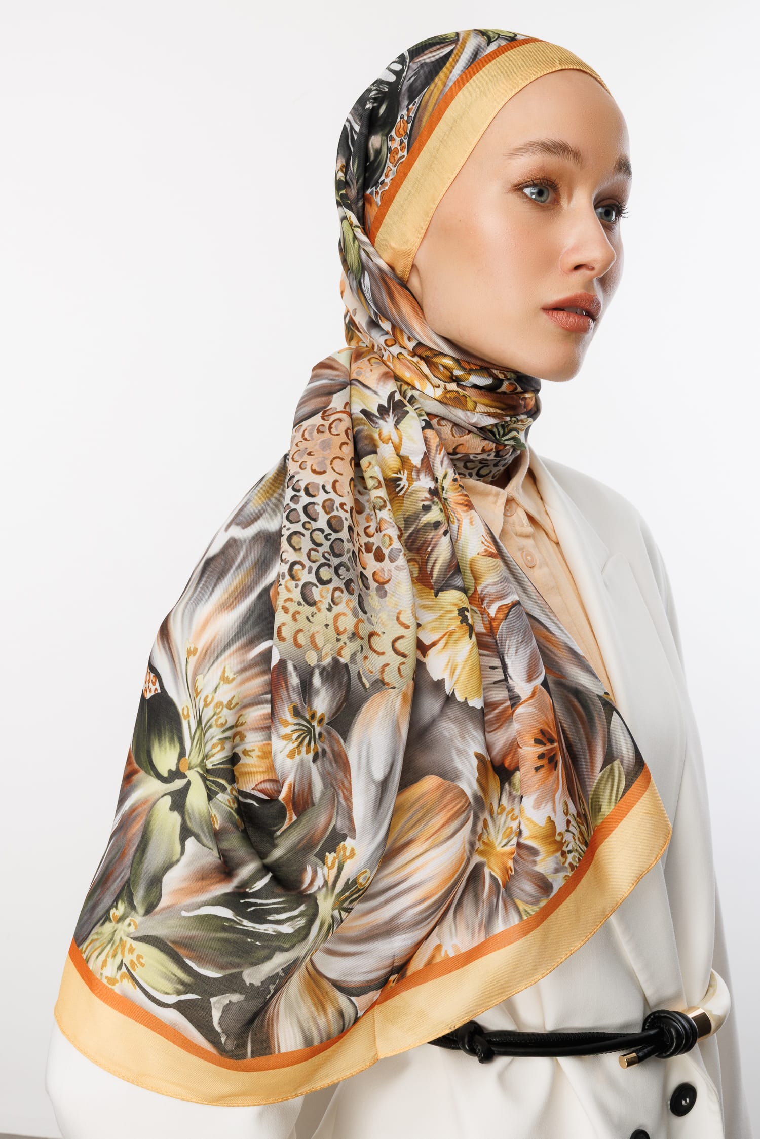 Larin Patterned Cotton Shawl - Apricot