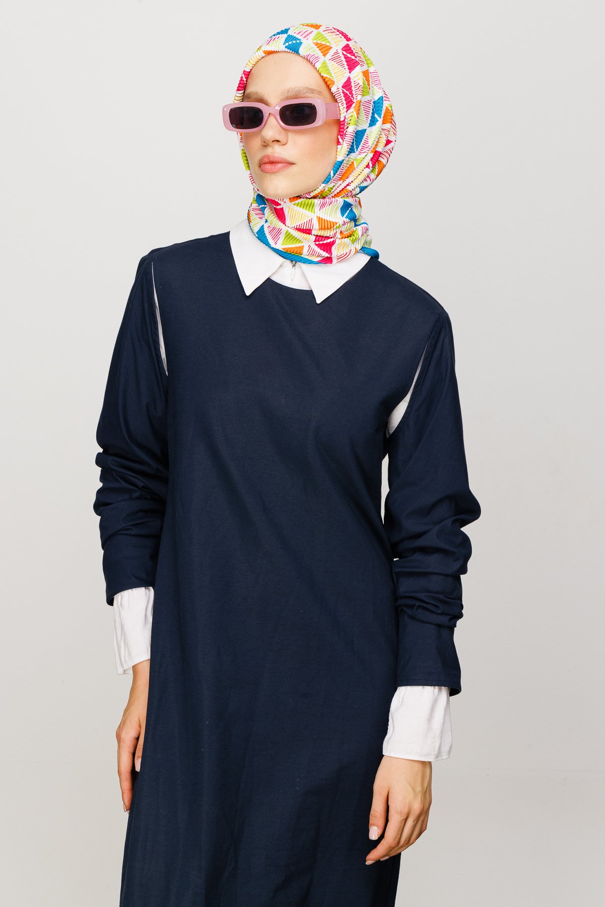 Prism Pattern Pleated Scarf - Blue