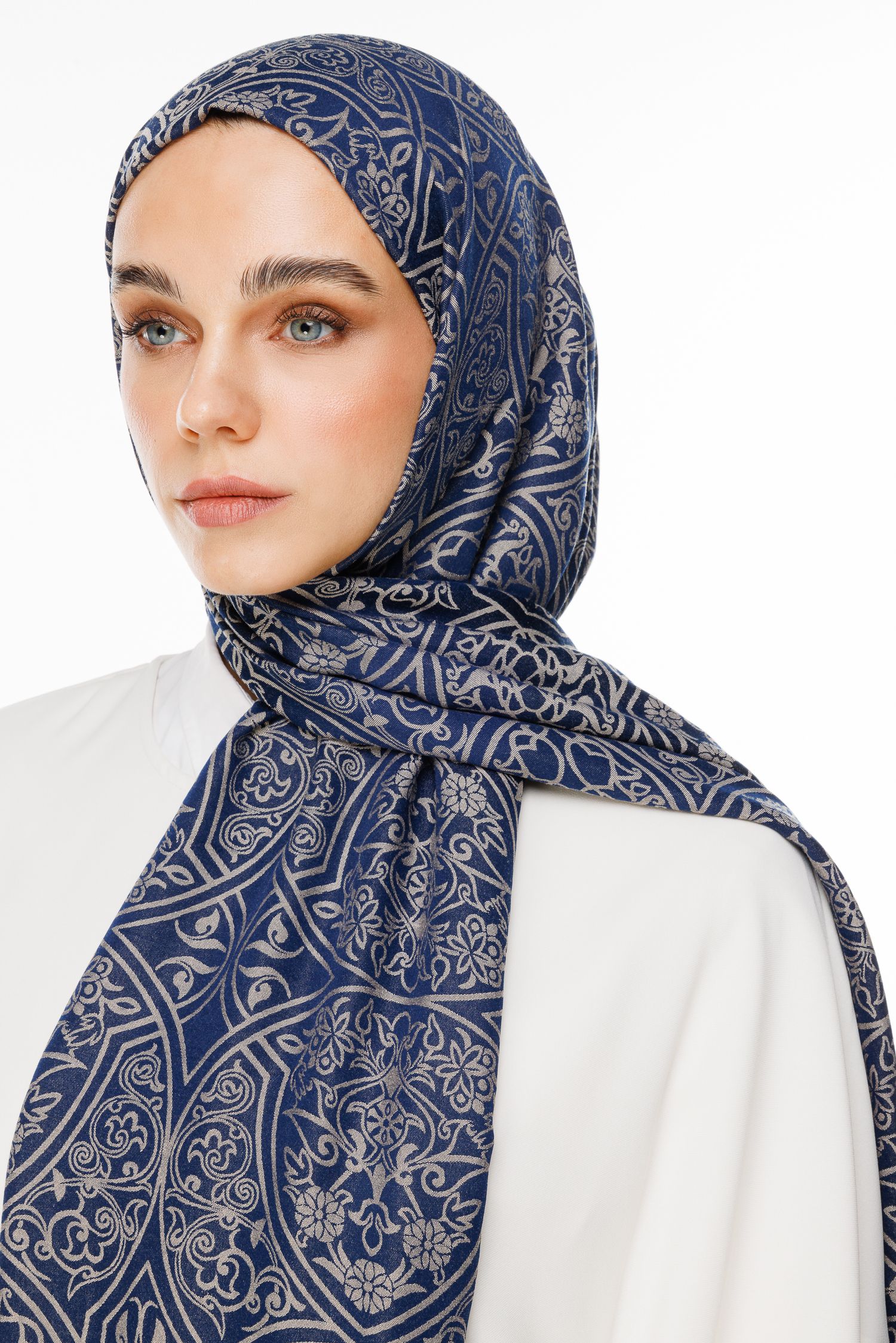 Morocco Pattern Double-Sided Shawl - Navy Blue-Beige