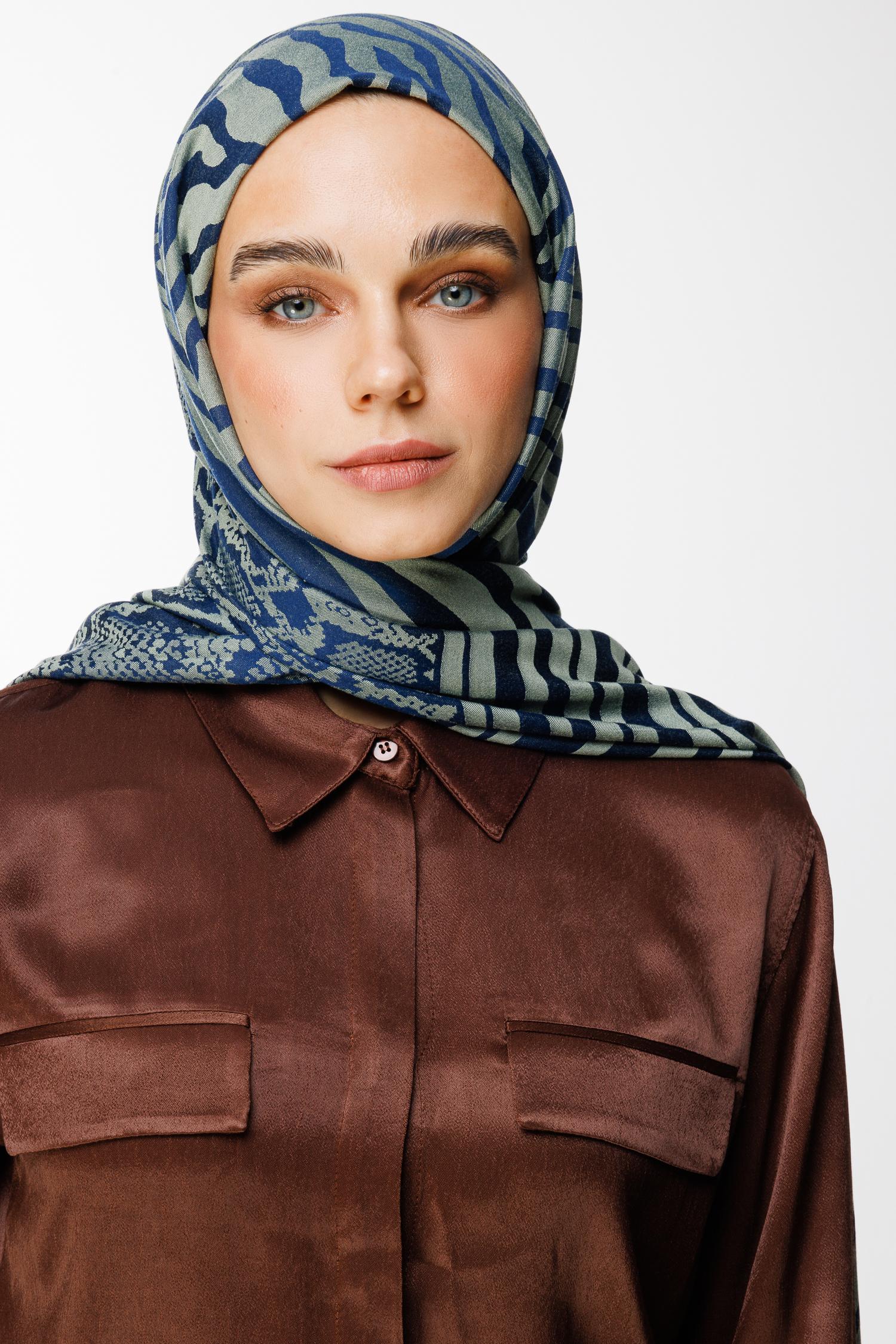 Marrakech Double Sided Shawl - Navy Blue-Aqua Green