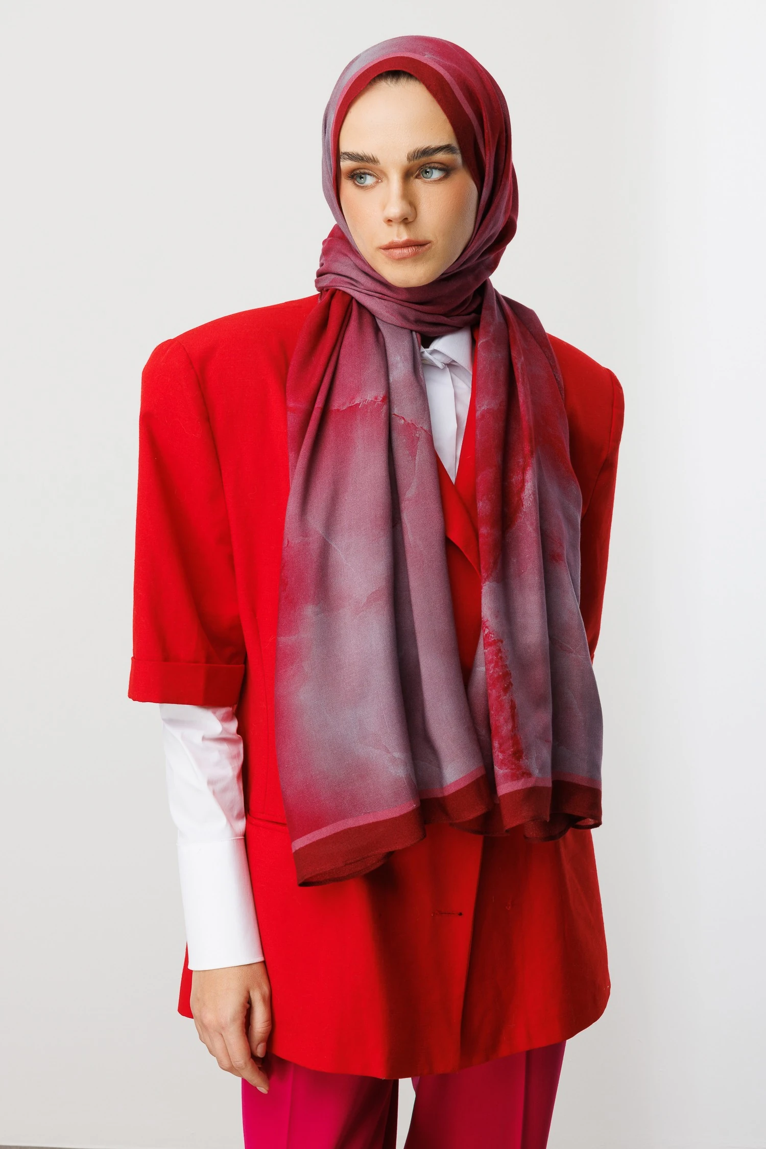 Moreal Desen Rami Şal - Burgundy