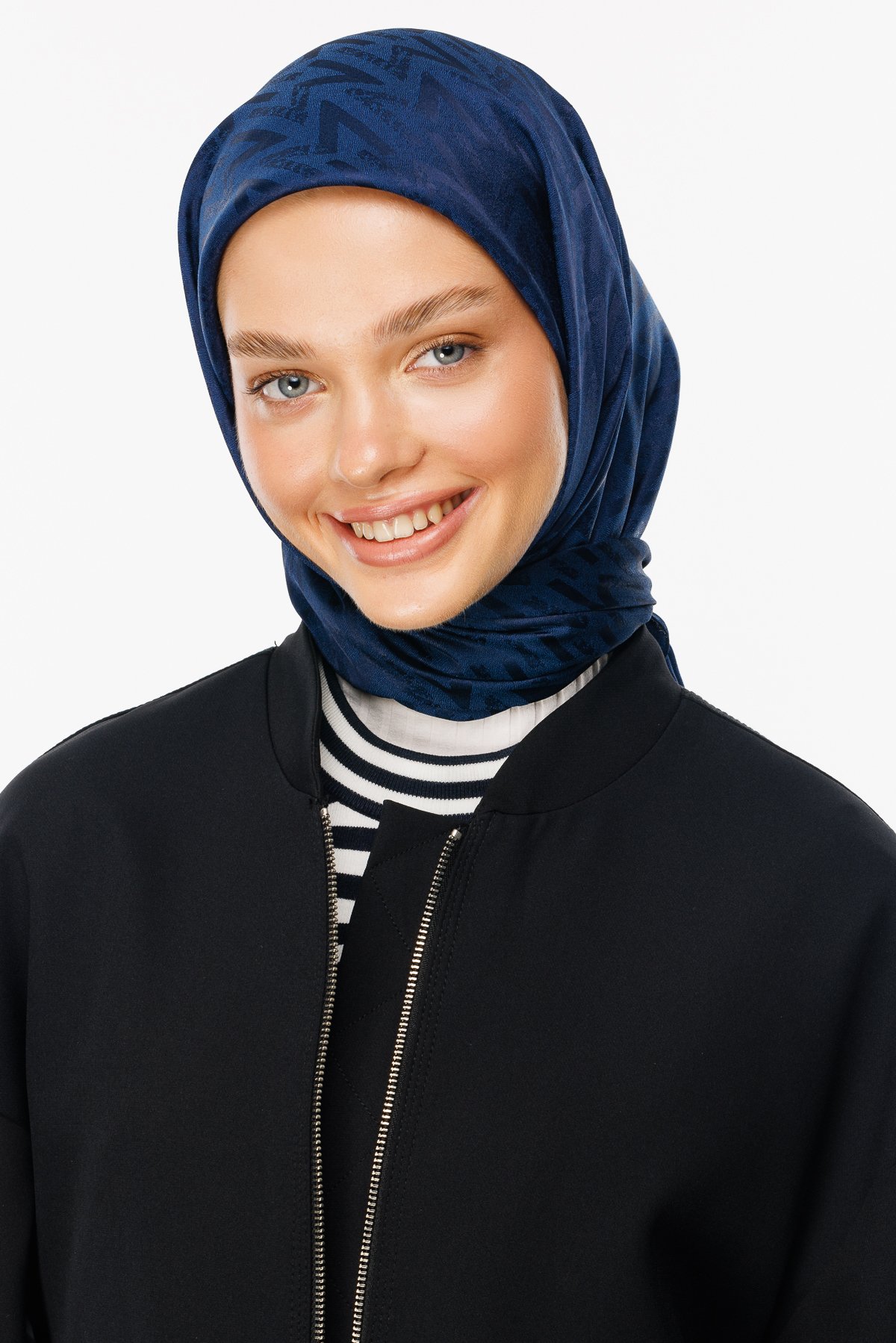 Nova Pattern Luxury Jacquard Scarf - Navyblue