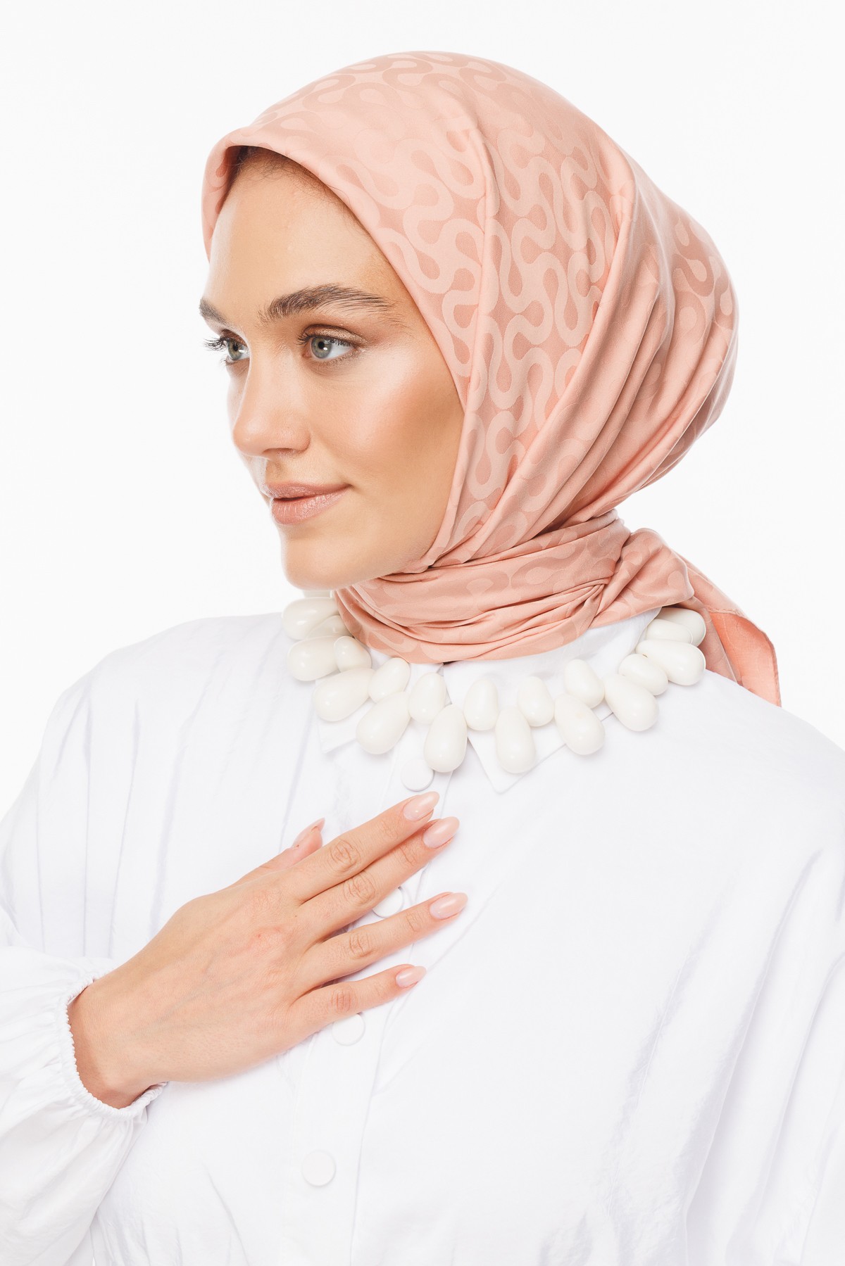 Moon Pattern Silky Jacquard Scarf - Salmon