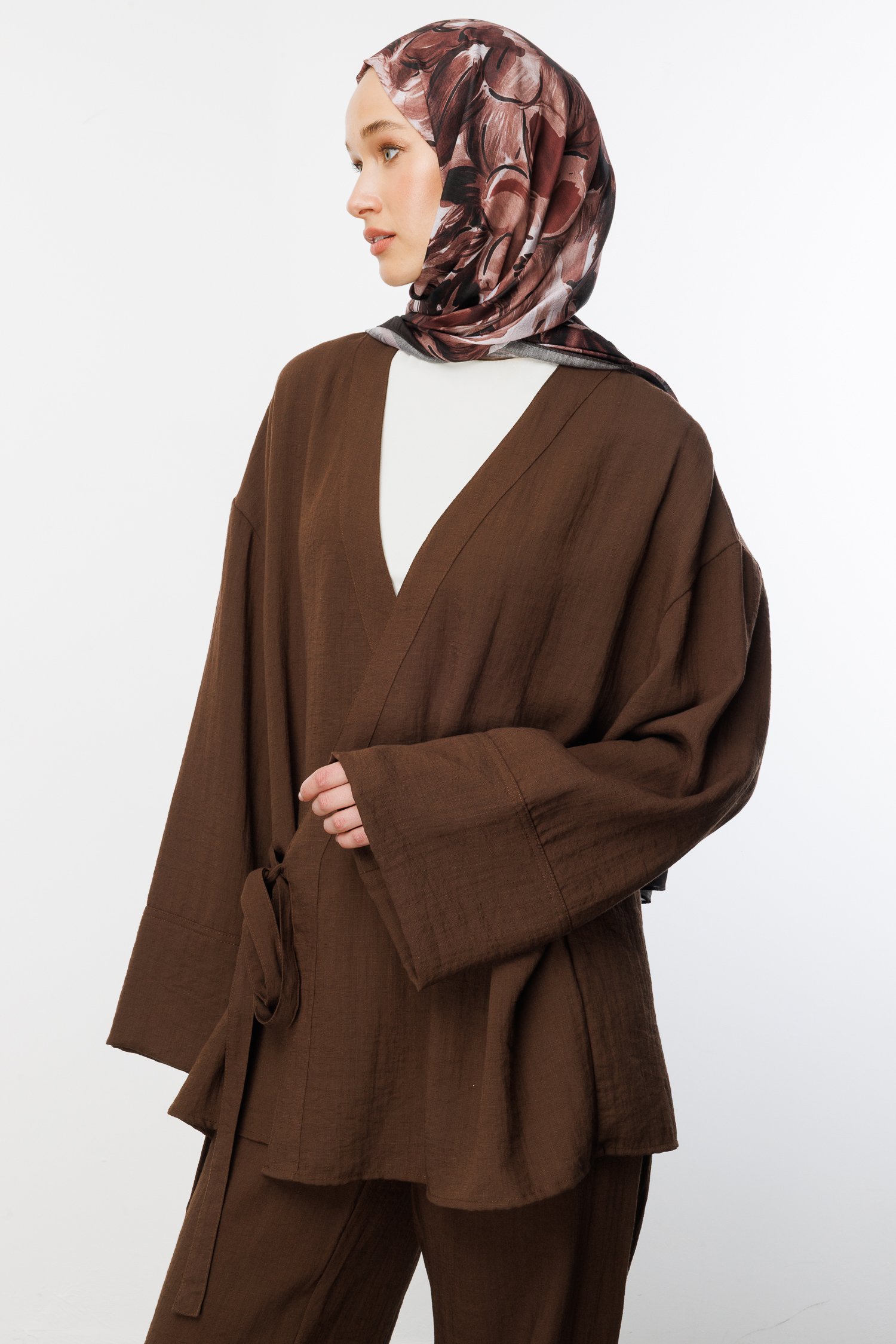 Patterned Cotton Shawl - Brown
