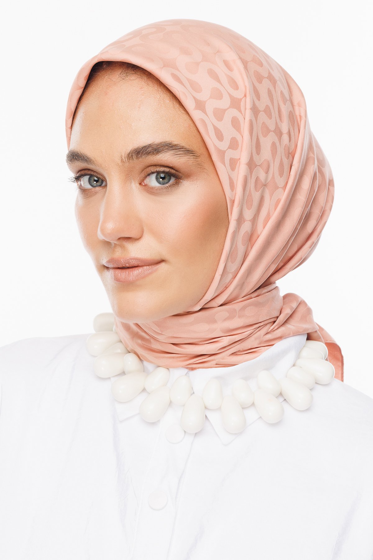 Moon Pattern Silky Jacquard Scarf - Salmon