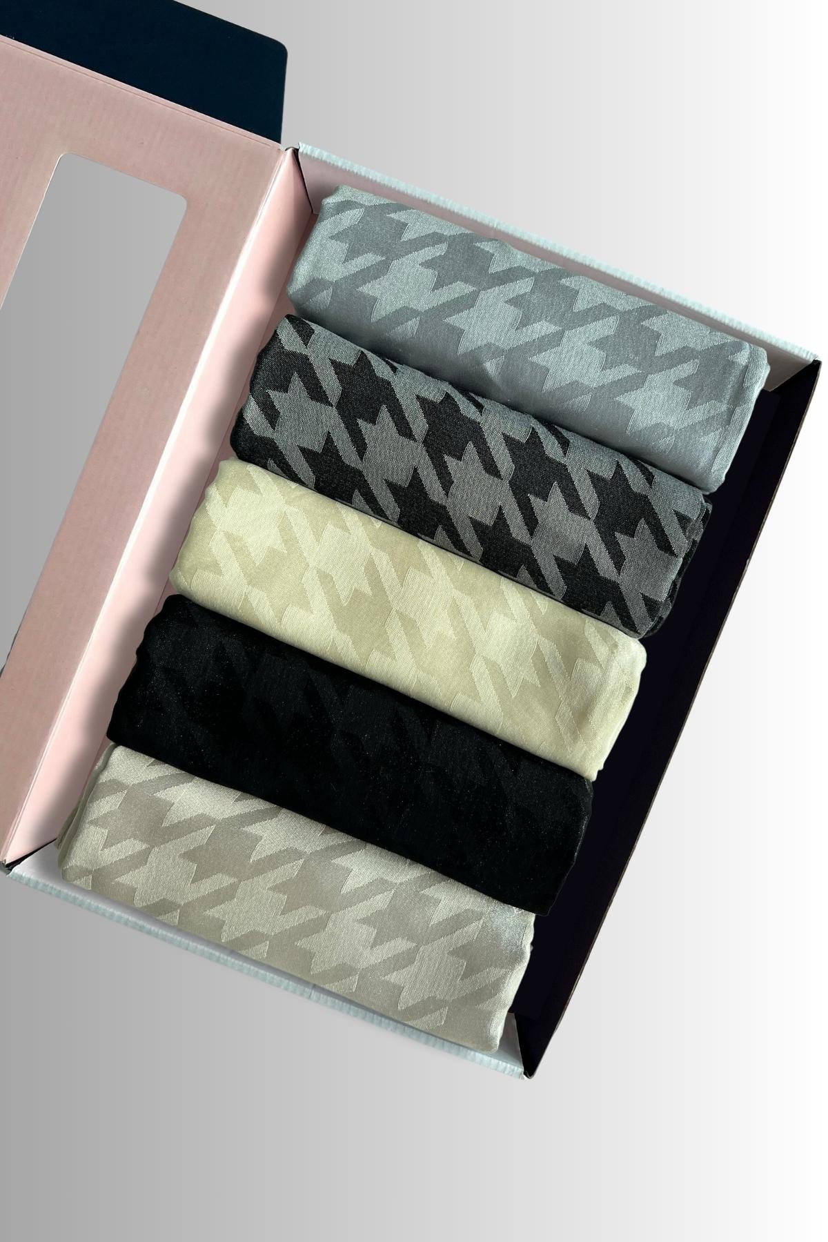 Houndstooth Pattern Shiny Jacquard Hijab Color Box Soft