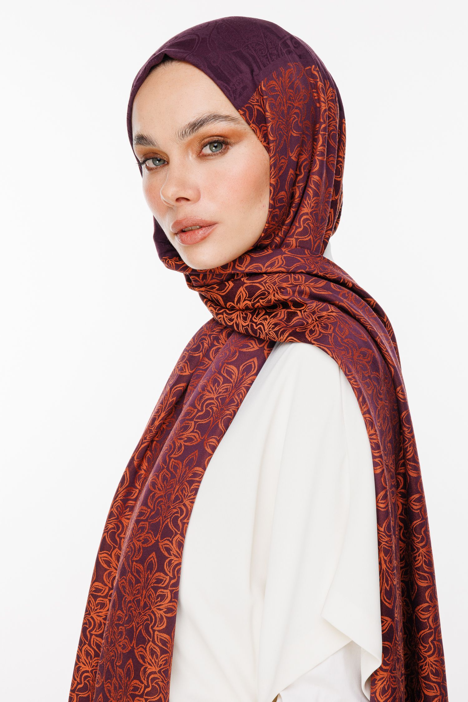 Nora Pattern Double-Sided Shawl - Purple-Orange