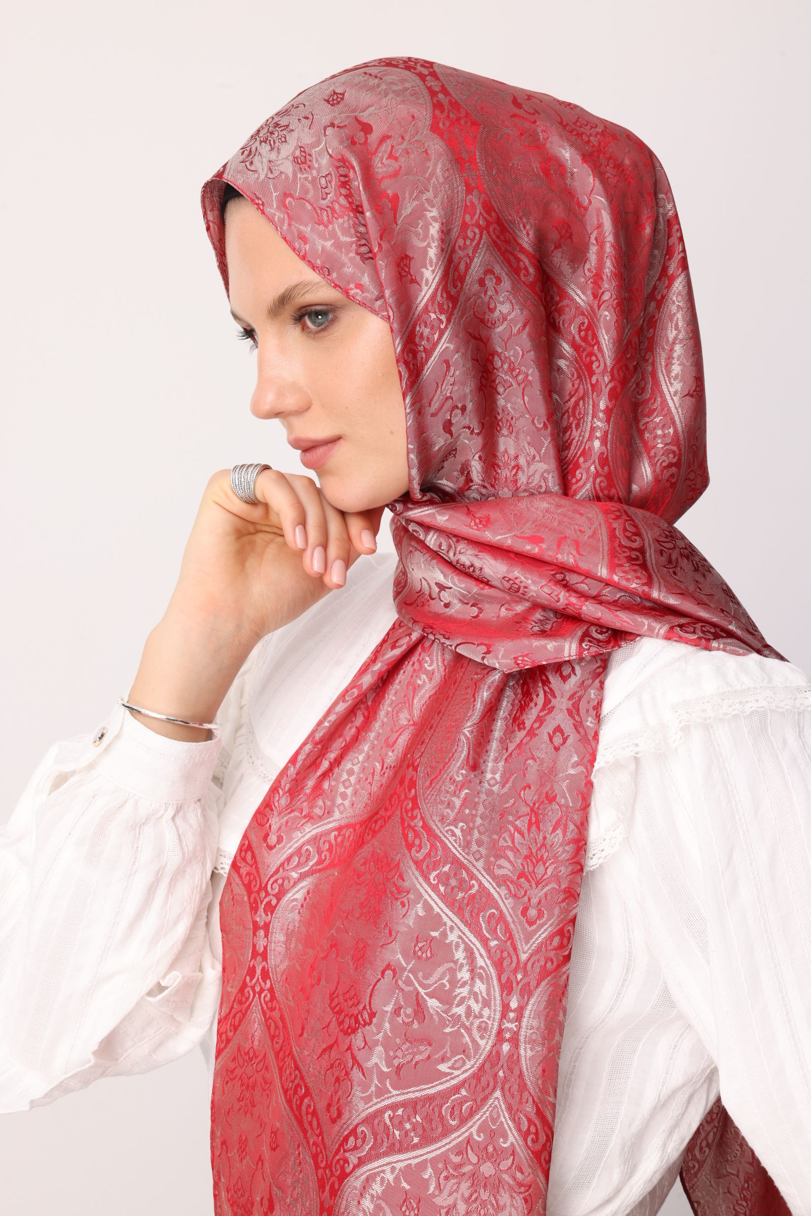Soler Desen Shine Line Şal - Bordo-Mint Yeşili