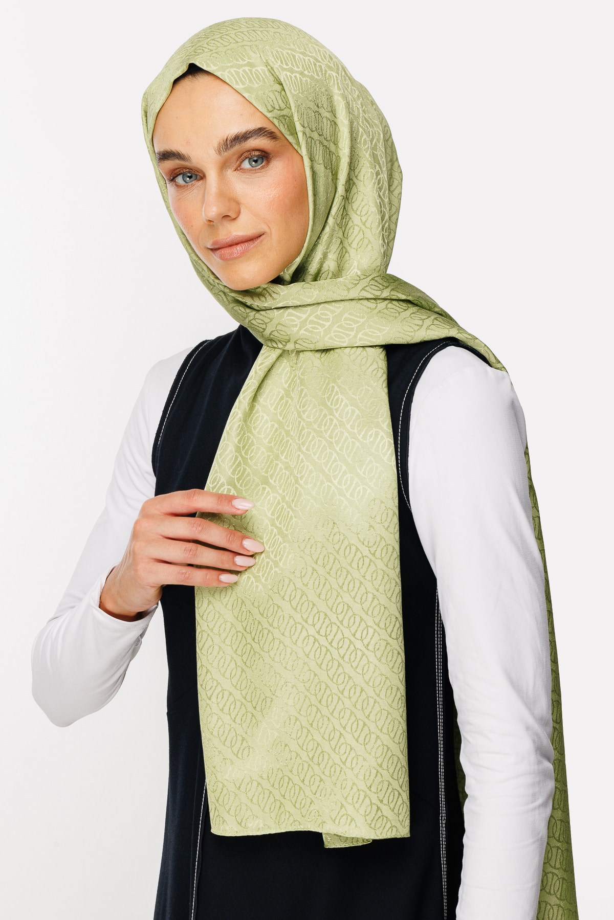 Forever Desen Parlak Jakar Şal - Fıstık Yeşili