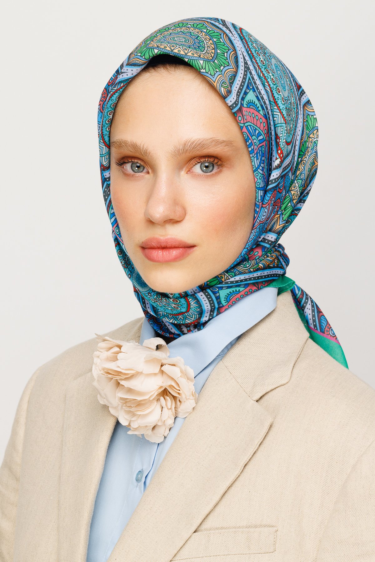 Ethnic Pattern Digital Soft Scarf - Water Green