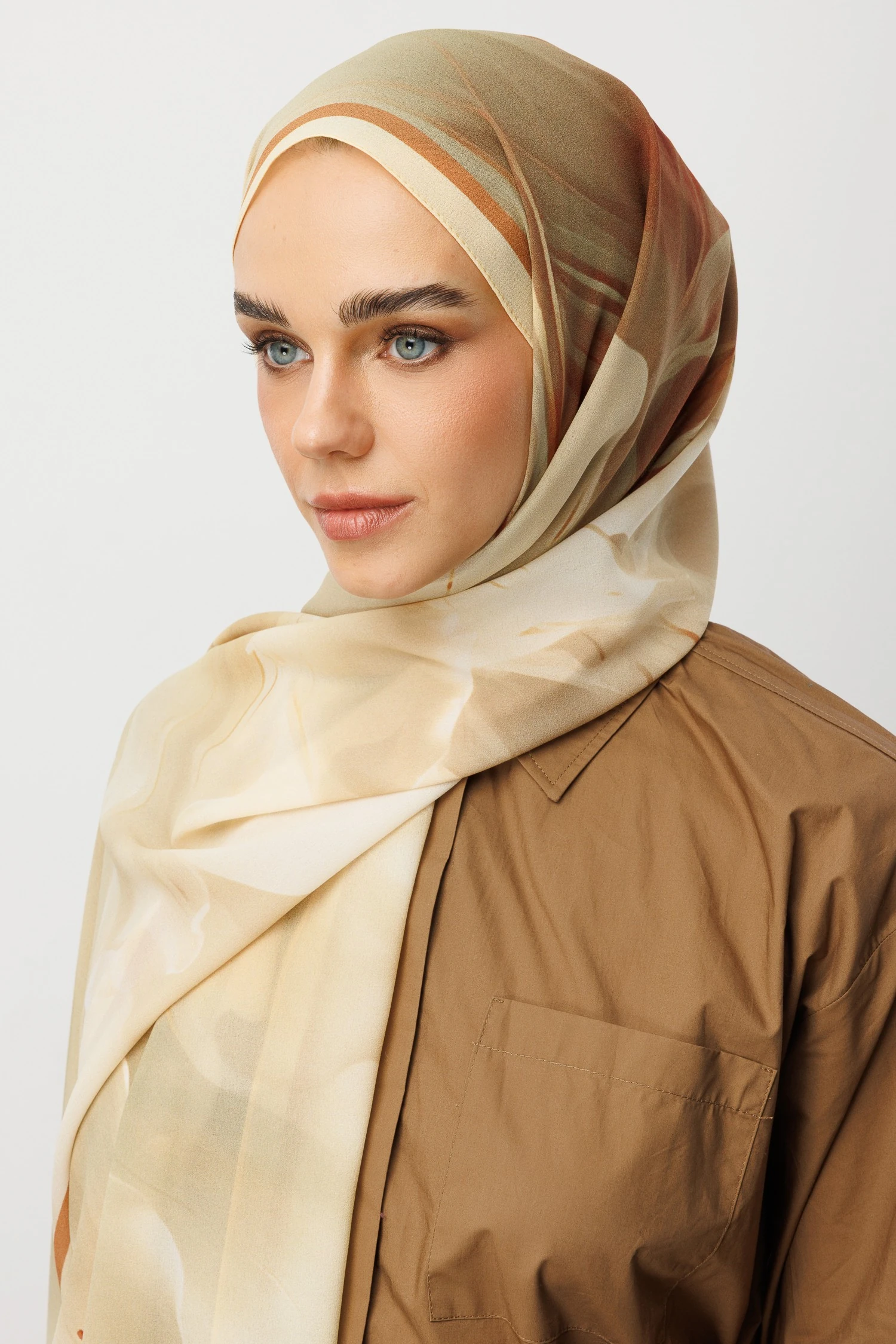 Pure Desen Hebei İpek Şal - Haki