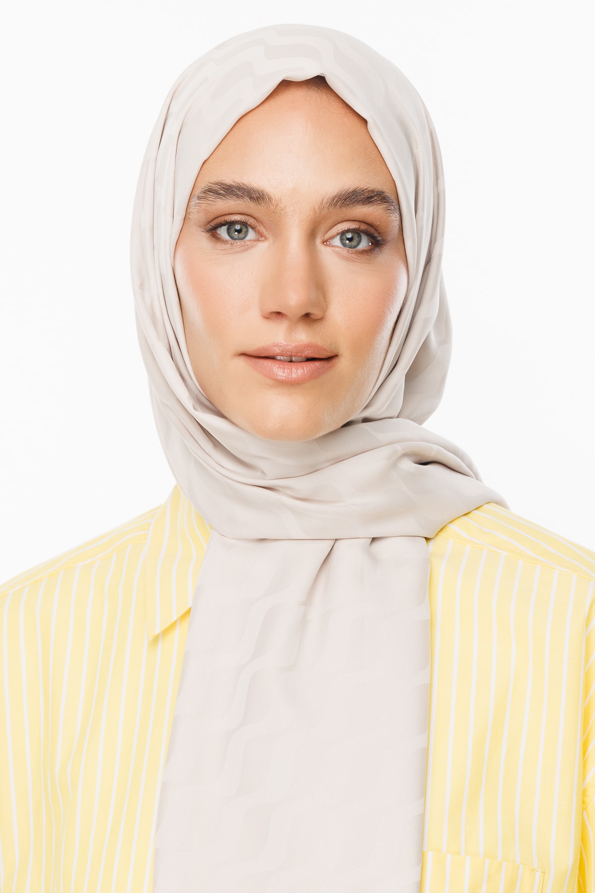 Wave-Pattern Silky Jacquard Shawl - Stone Color
