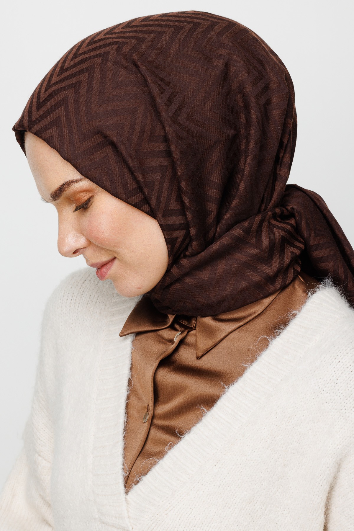 Zigzag Pattern Cotton Jacquard Shawl - Bitter Coffee