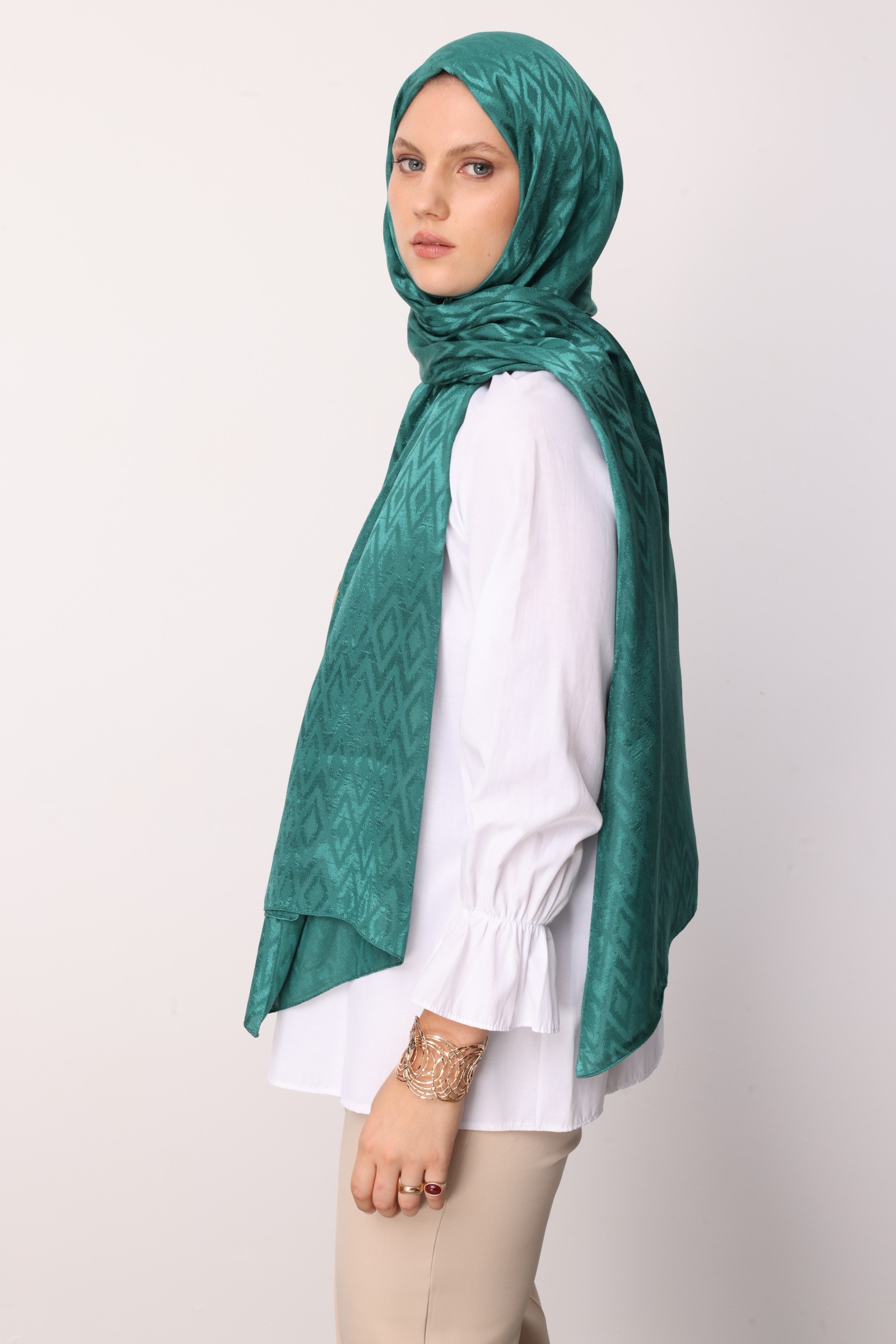 Shiny Check-Pattern Jacquard Shawl - Mint Green