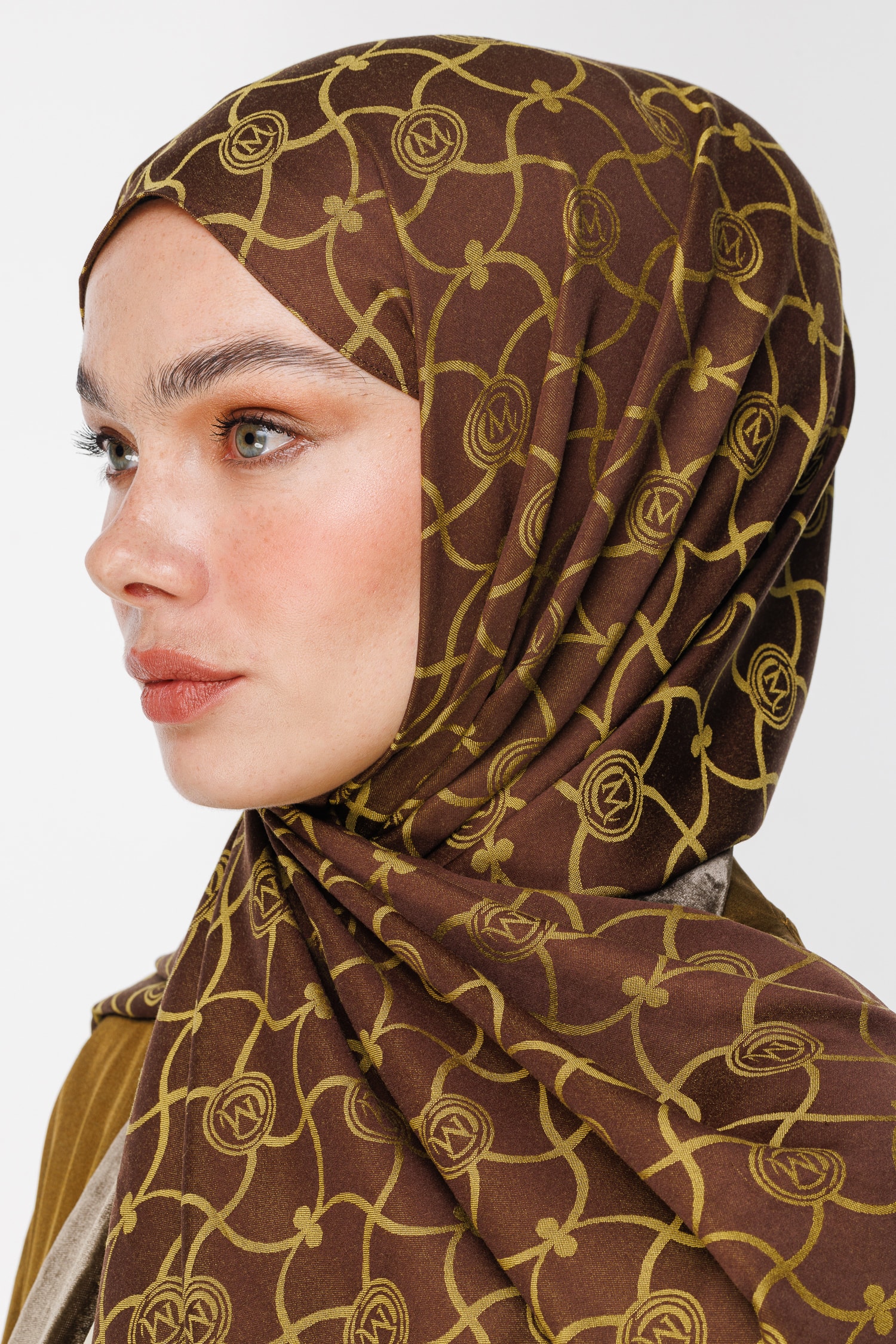 Marrakech-Pattern Reversible Shawl - Bitter Coffee-Salmon