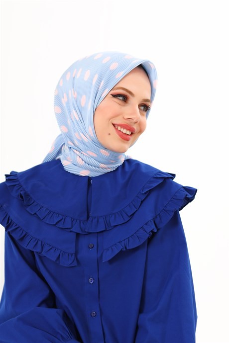 Bebek Mavisi Moon Desen Pilise Eşarp