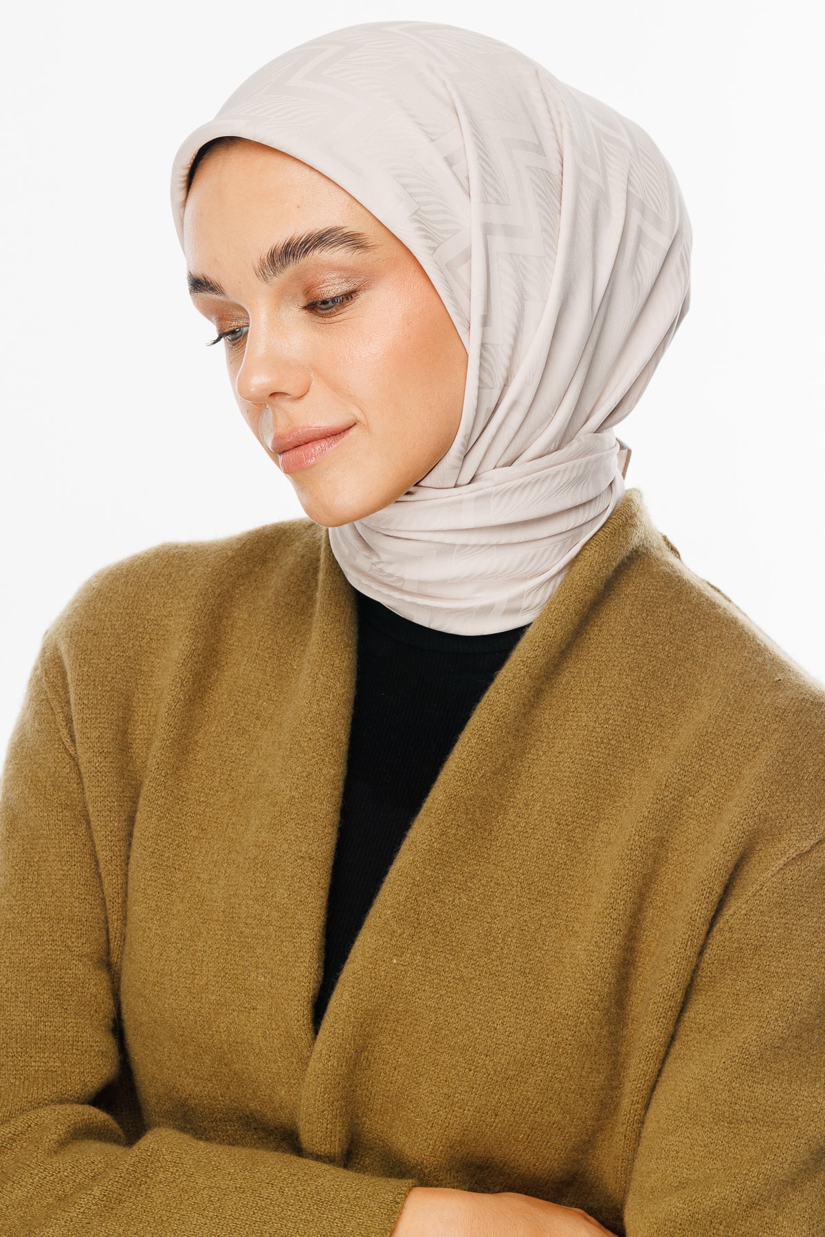 Viora Pattern Silky Jacquard Scarf - Stone Color