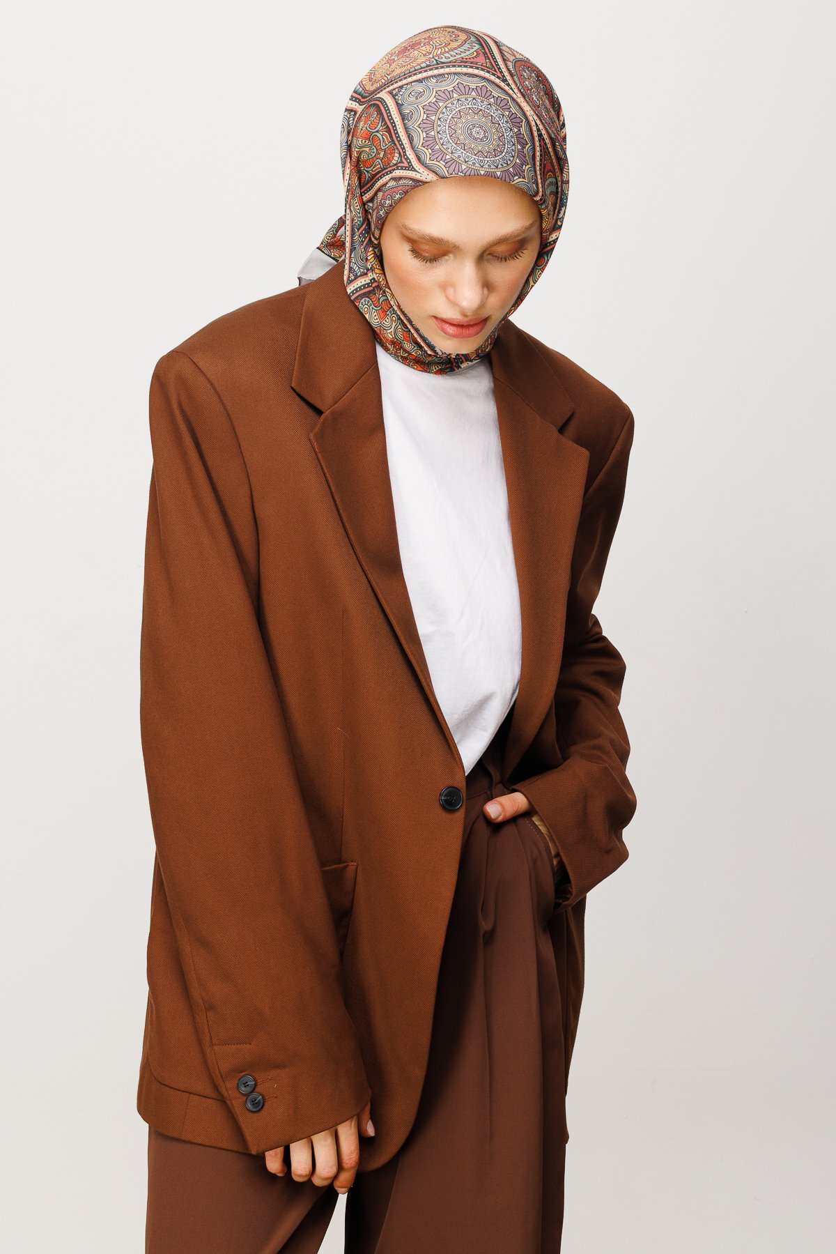 Ethnic Pattern Digital Soft Scarf - Brown