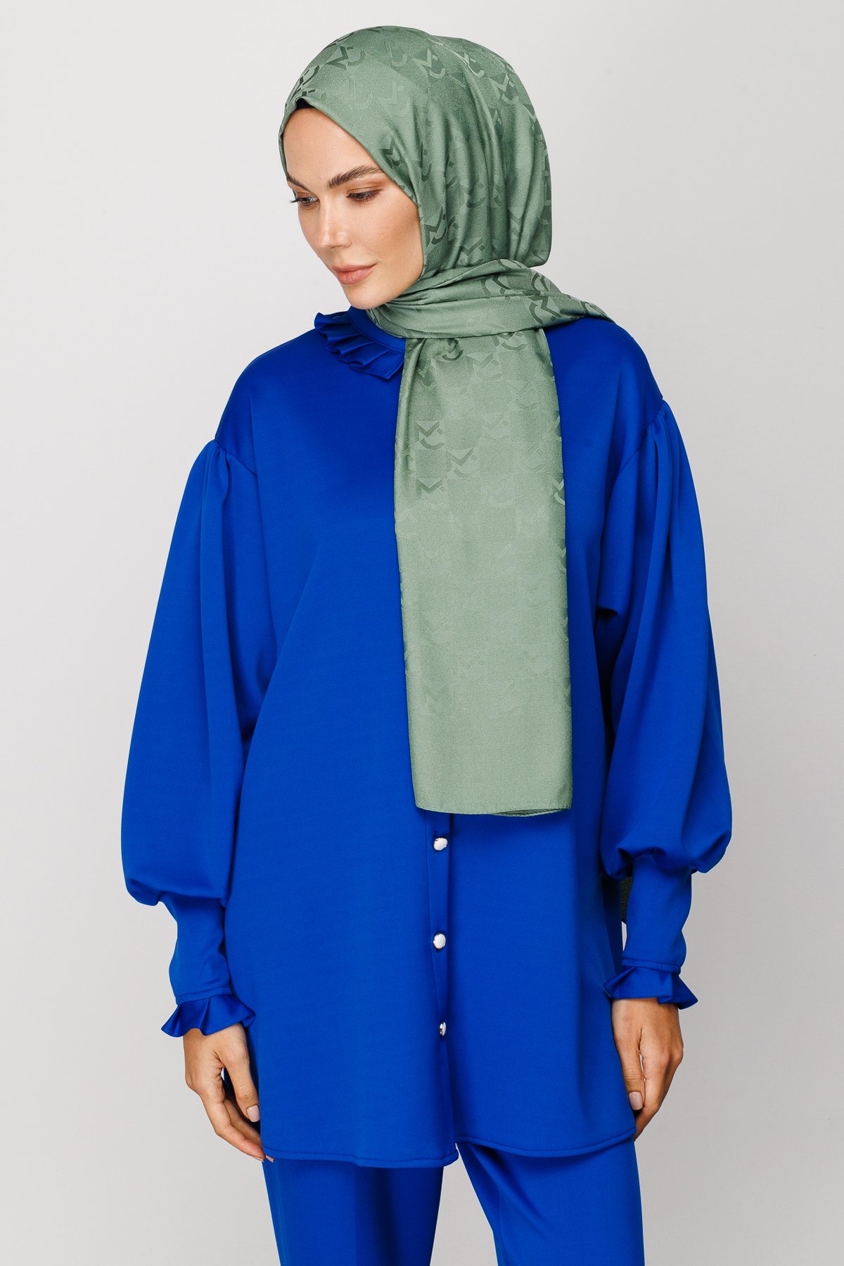 MC Pattern Jacquard Shawl - Mold Green