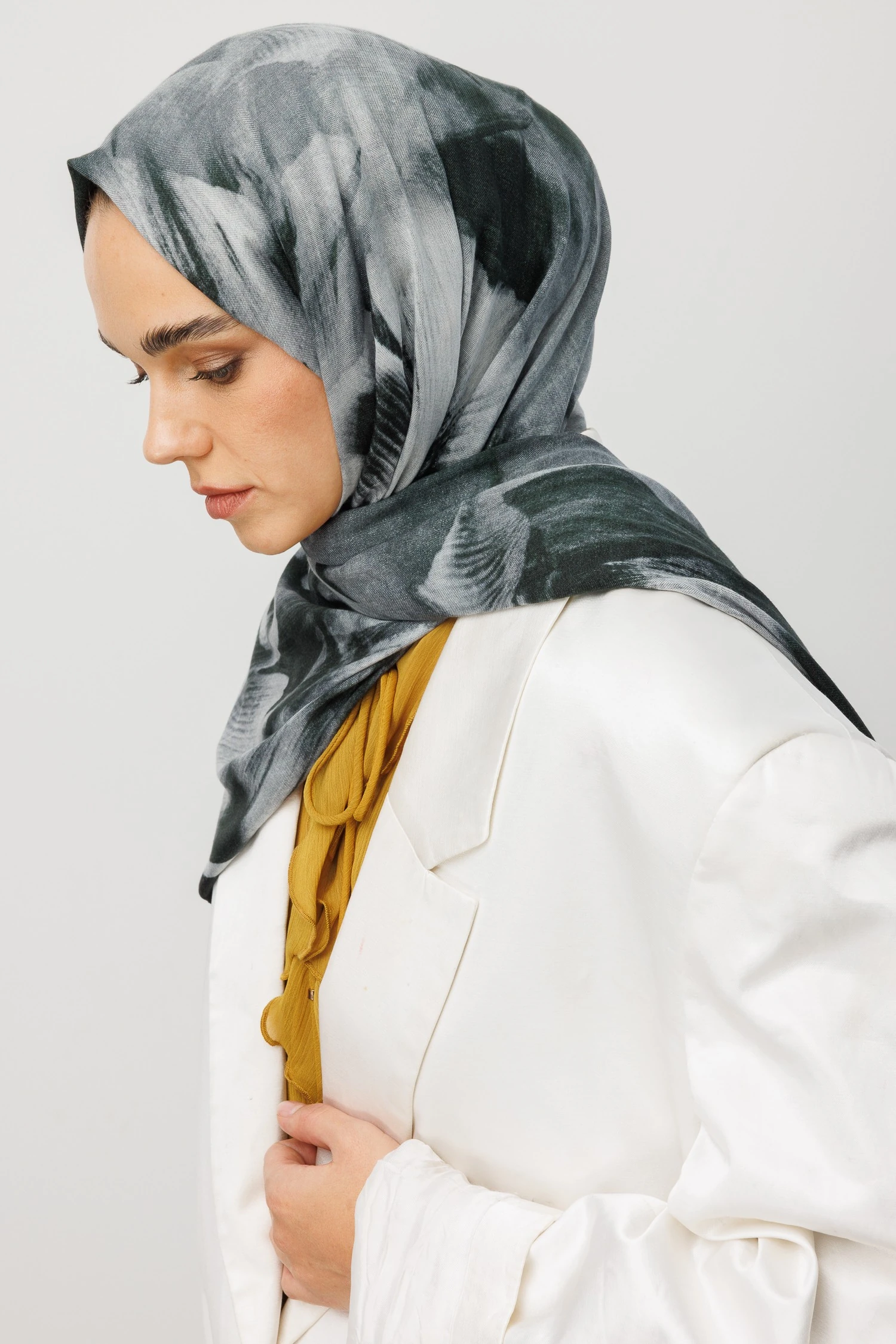 Fleur Desen Rami Şal - Black