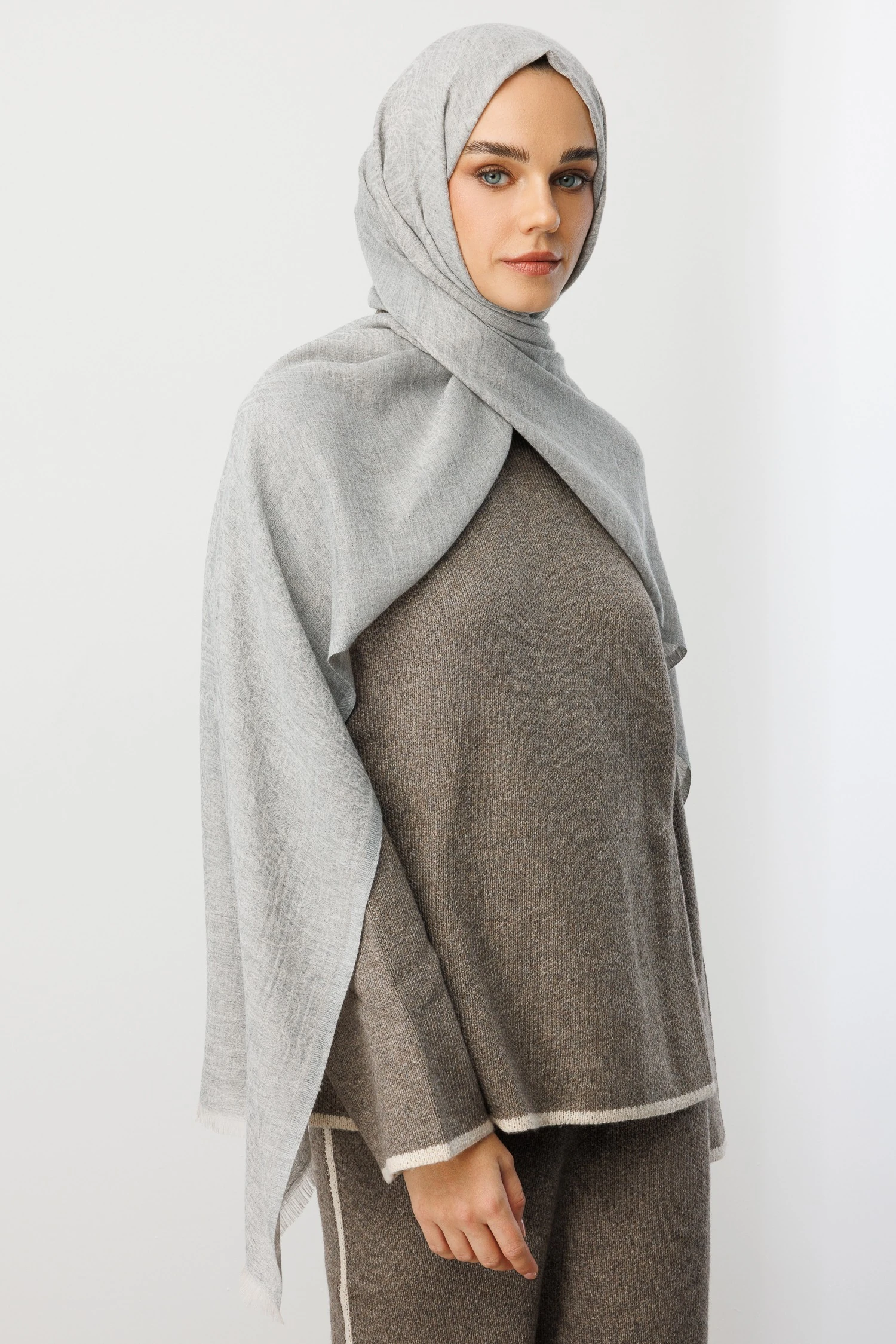 Rumi Desen Yün Kaşmir Şal - Grey