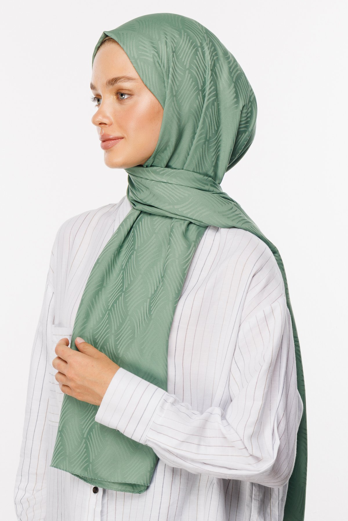 Aura Pattern Silk Jacquard Shawl - Mold Green