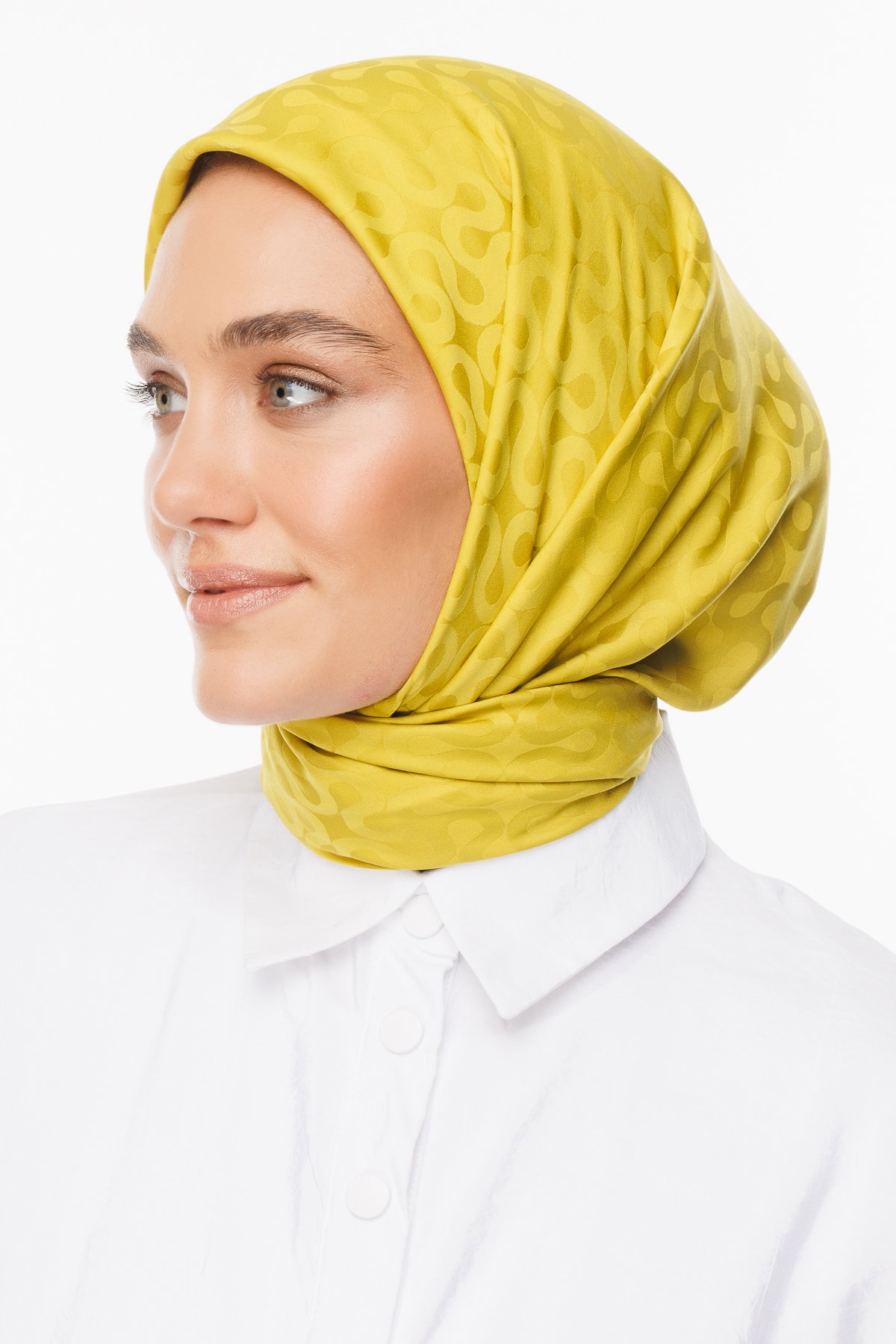 Moon Pattern Silky Jacquard Scarf - Olive Green