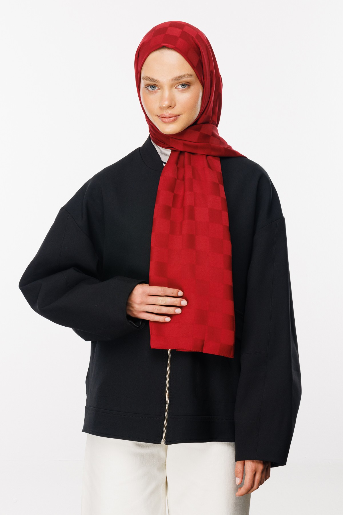 Checkers Pattern Silk Jacquard Hijab