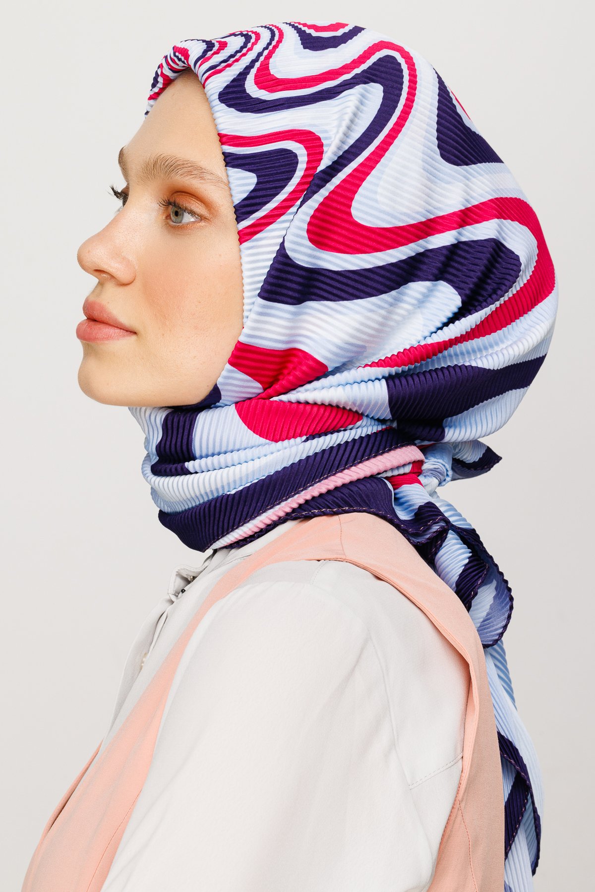 Mira Pattern Pleated Scarf - Ice Blue