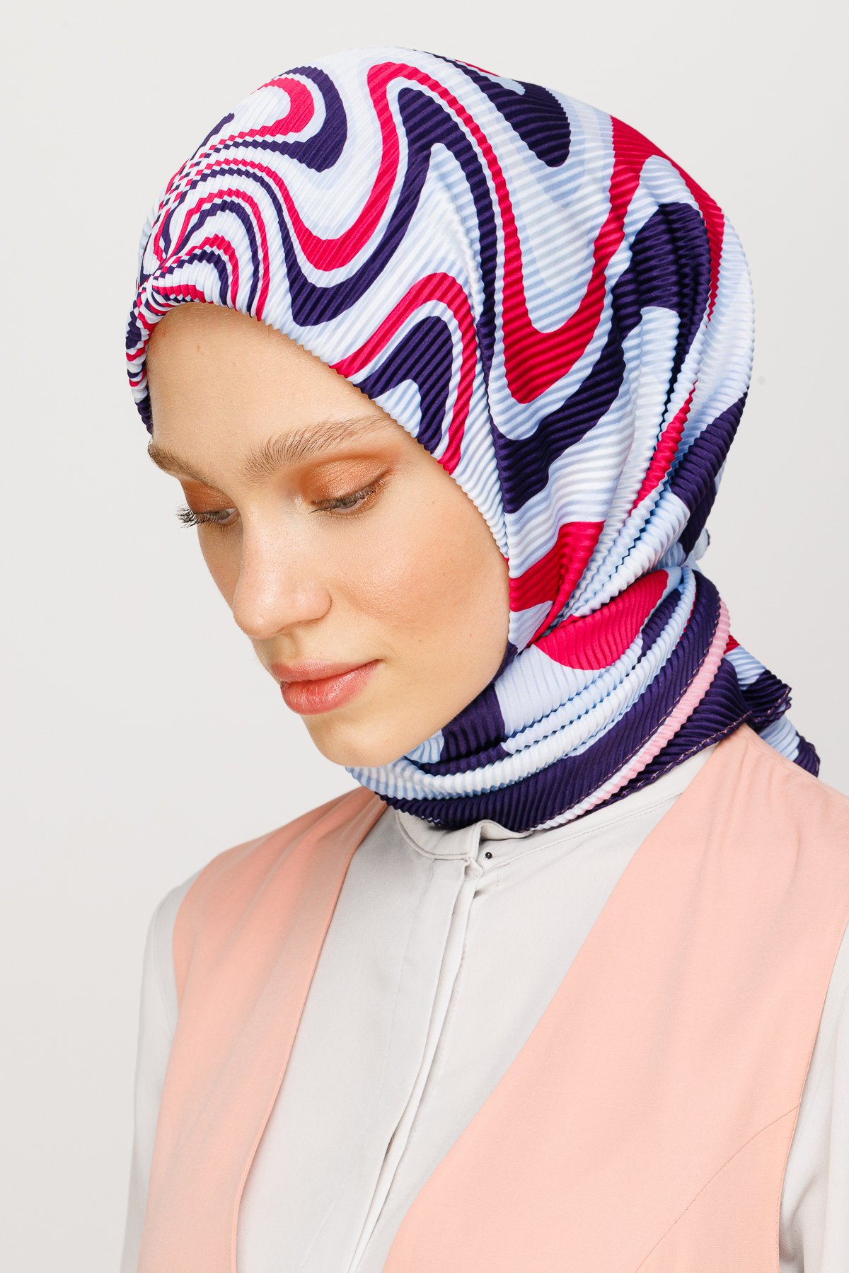 Mira Pattern Pleated Scarf - Ice Blue