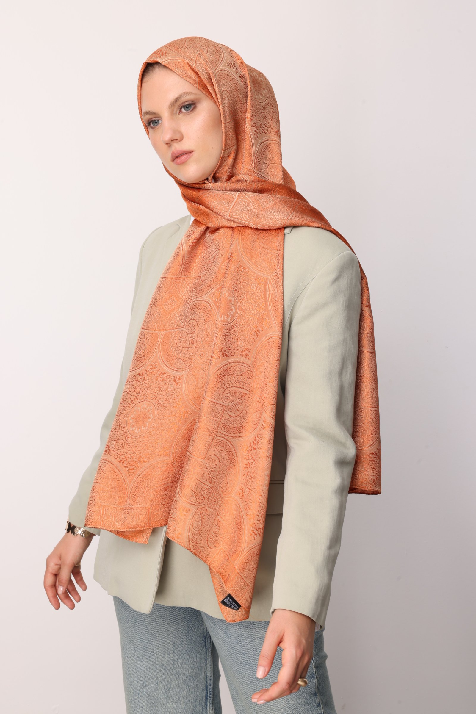 Shline Line Viscose Shawl - Mink-Cinnamon