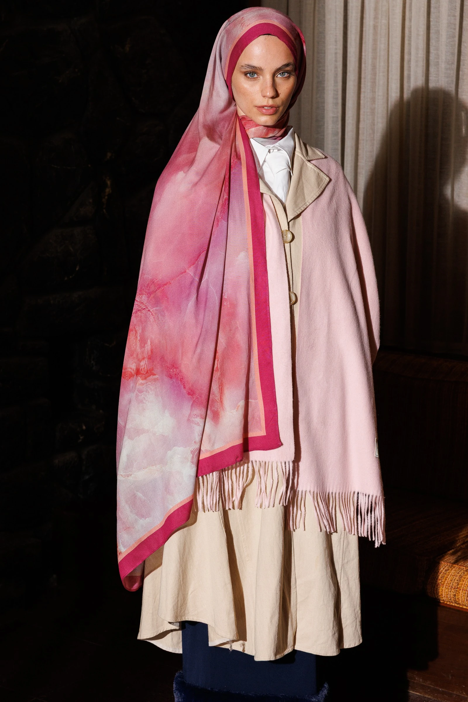 Moreal Desen Rami Şal - Fuchsia