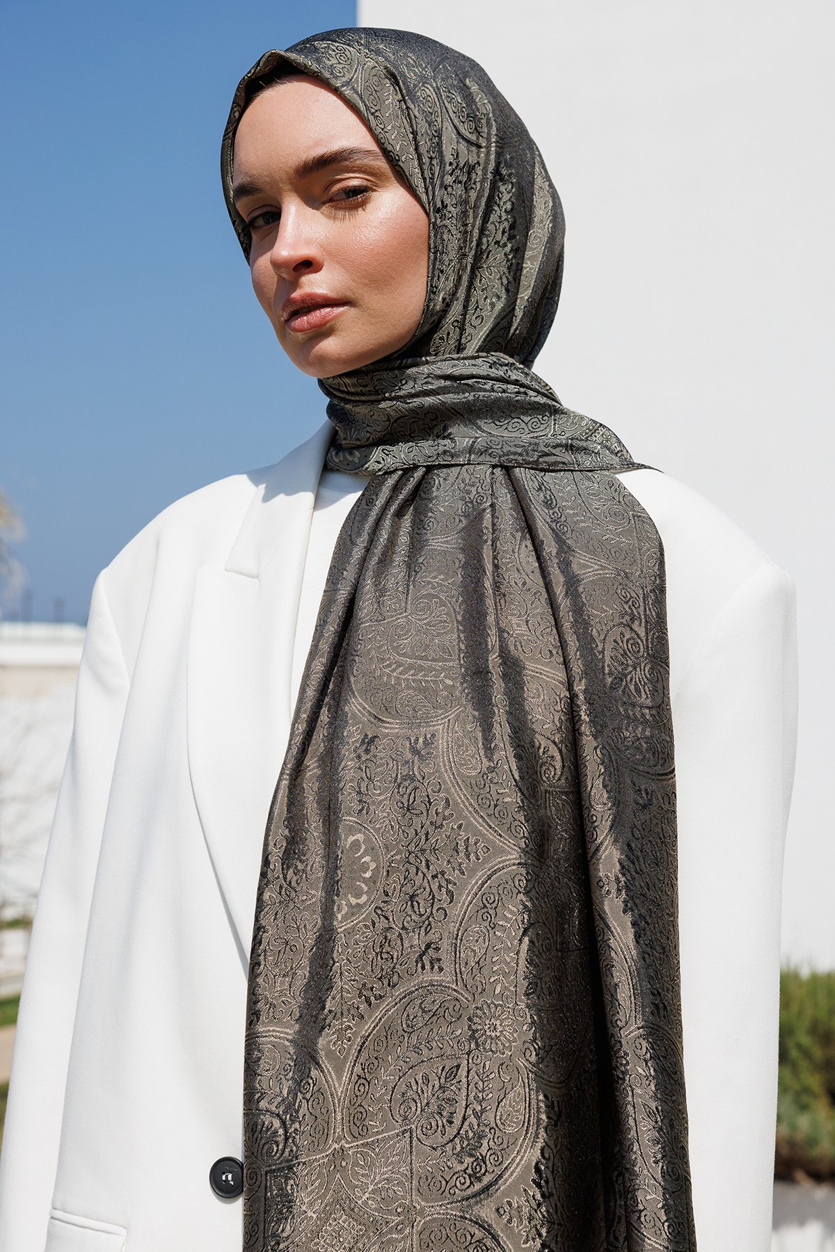Shline Line Viscose Shawl - Black-Beige