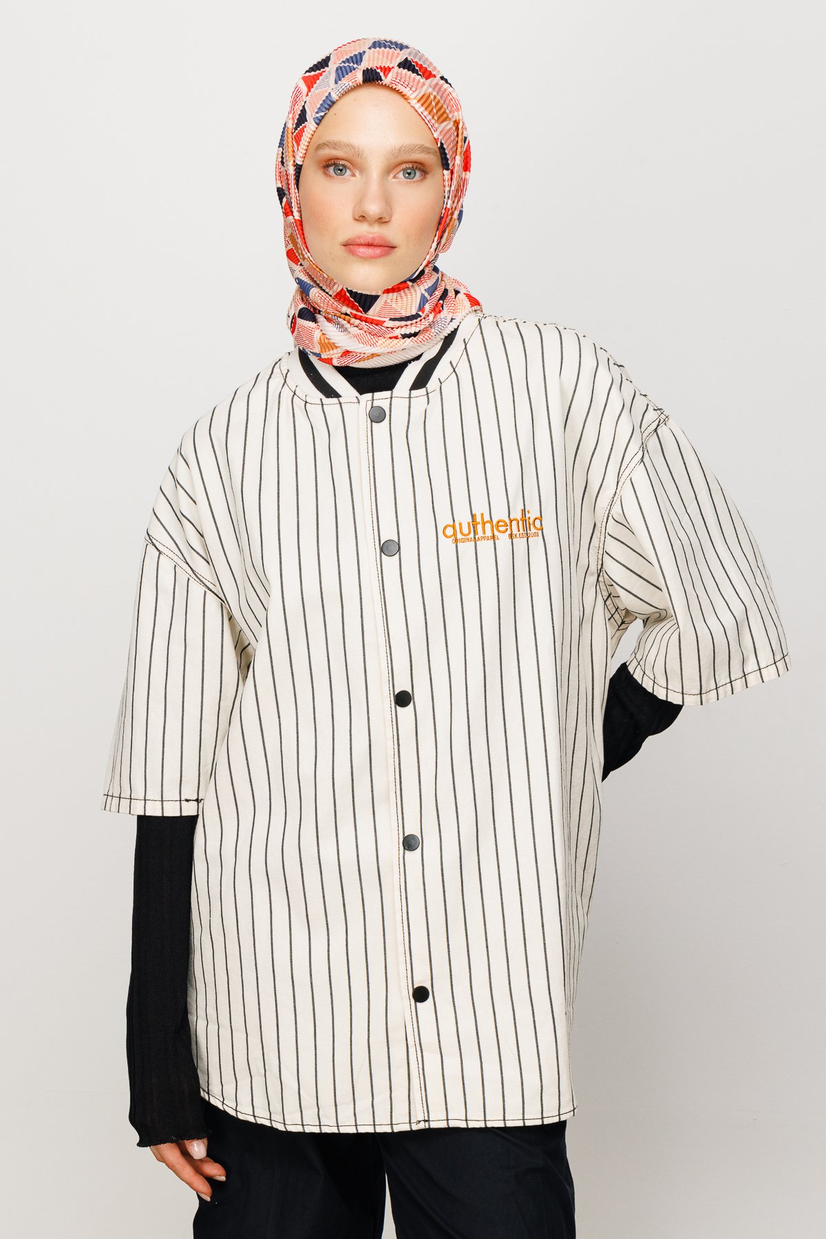 Prism Pattern Pleated Scarf - Salmon