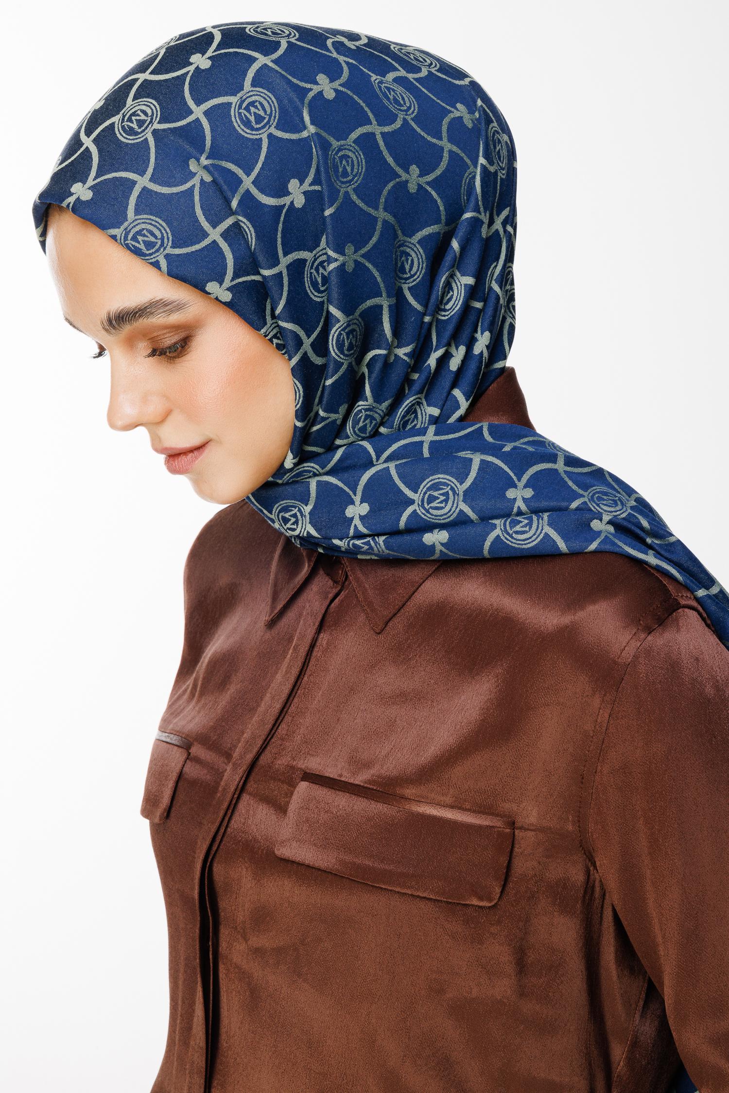 Marrakech Pattern Double-Sided Shawl - Navy Blue-Aqua Green