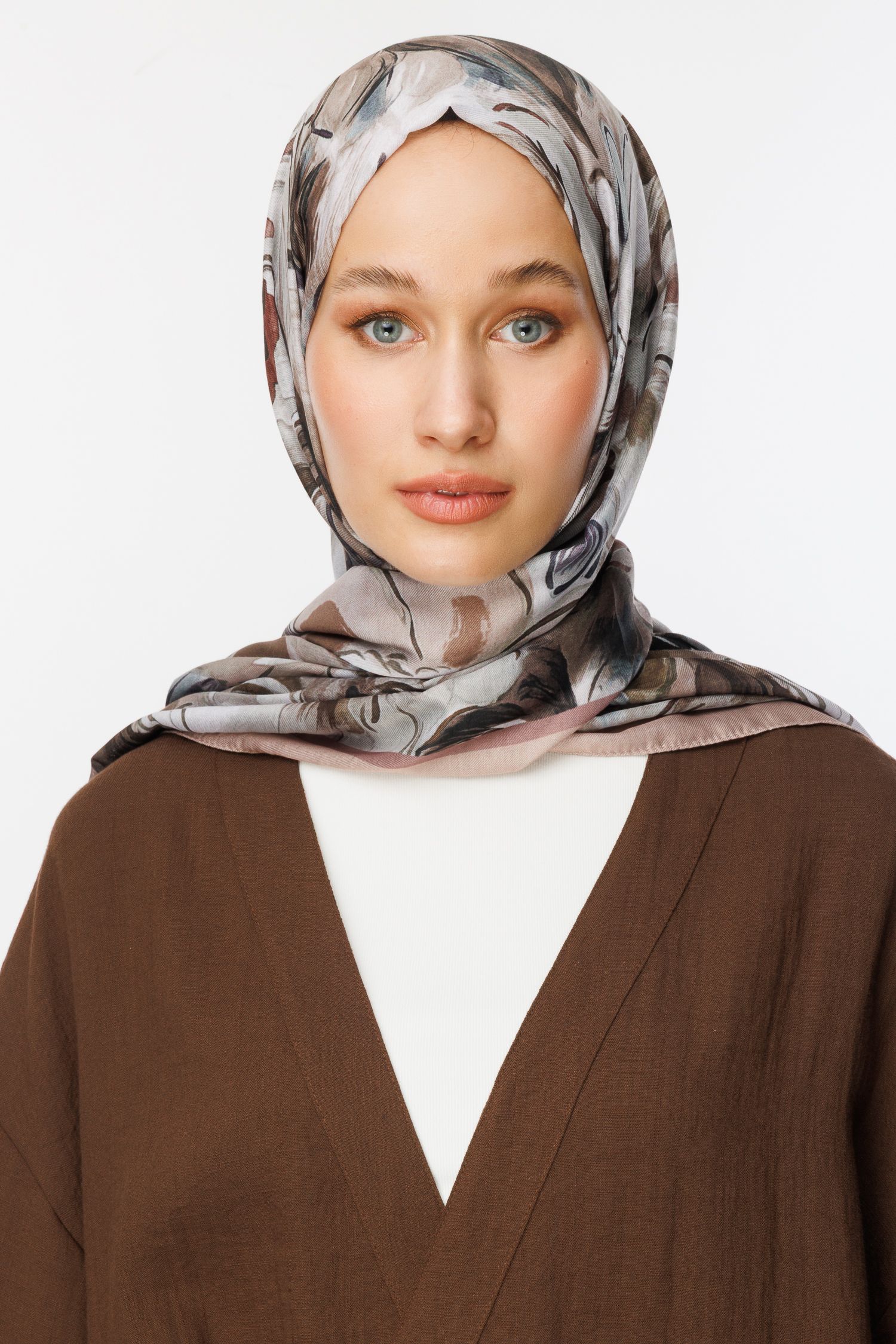 Patterned Cotton Shawl - Mink