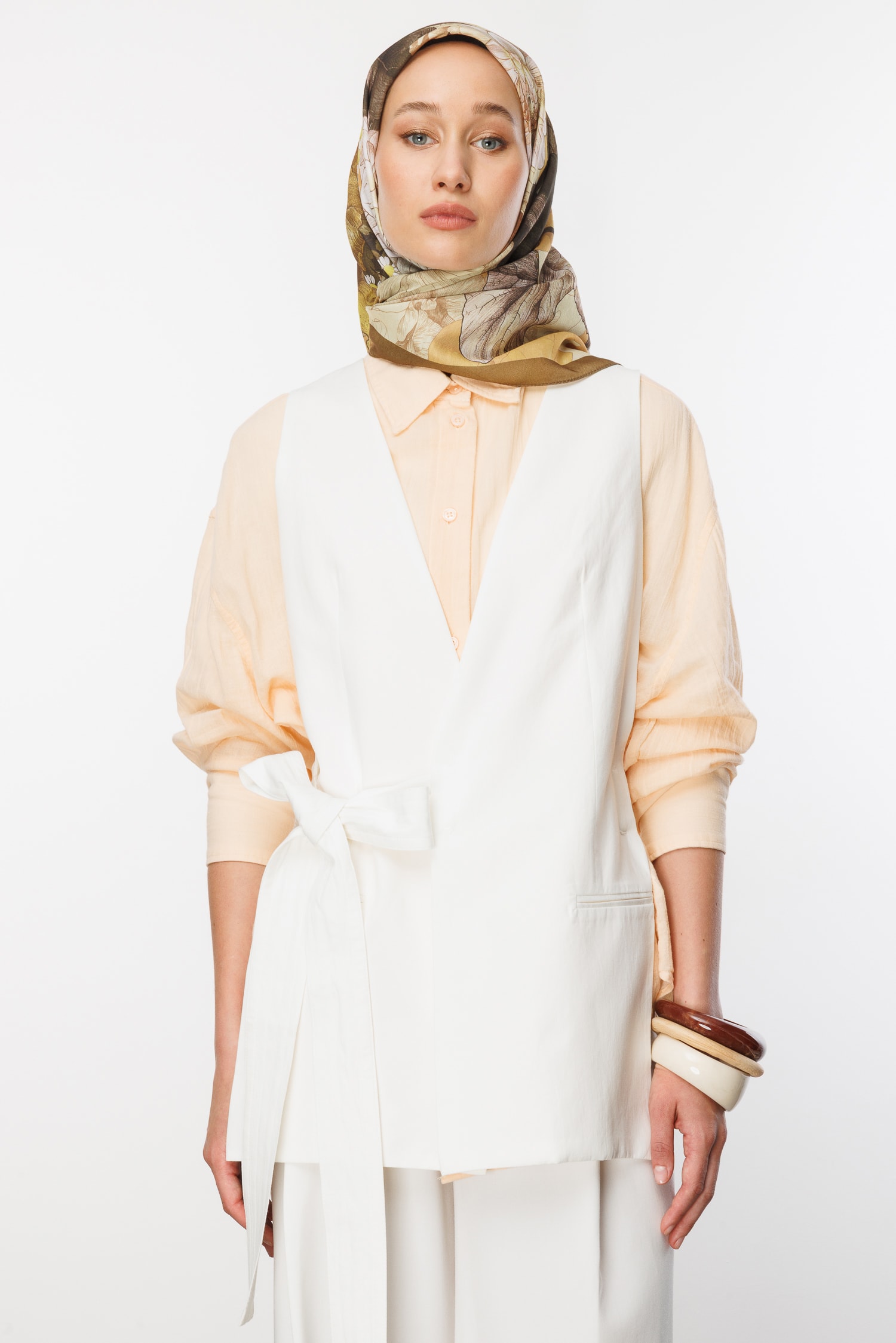 Floren Pattern Cotton Scarf - Apricot