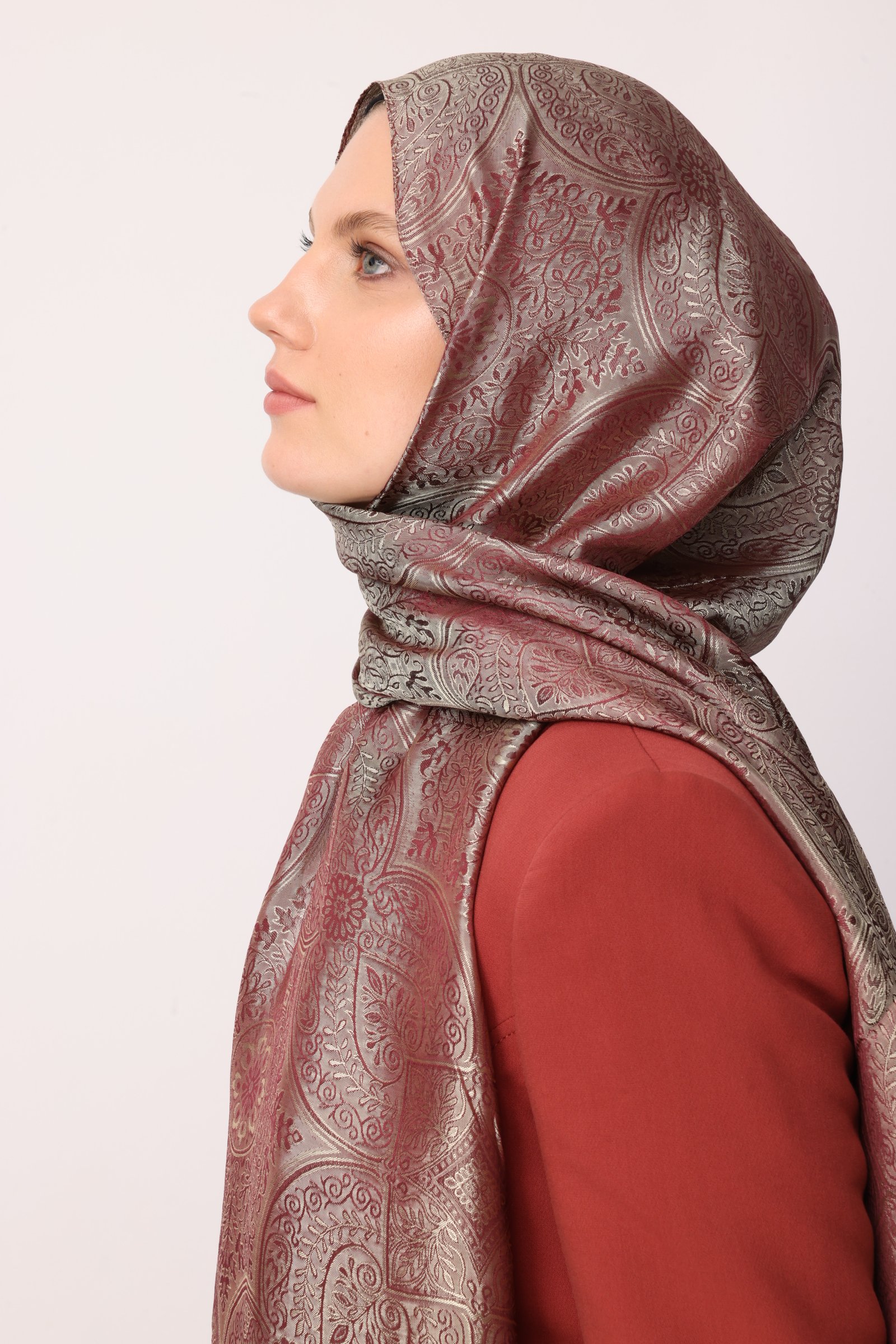 Shline Line Viscose Shawl - Elderberry-Salmon